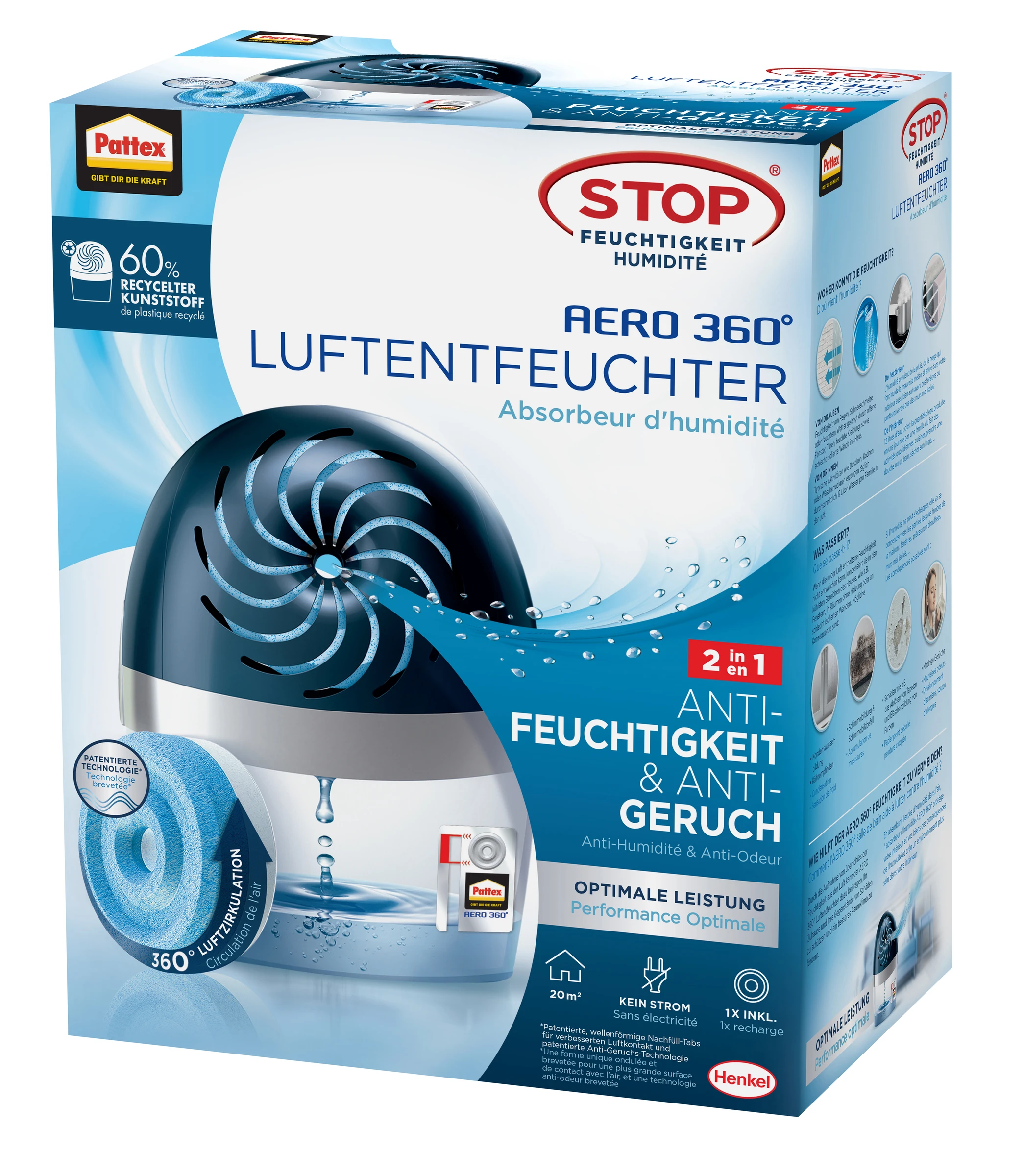 Pattex Aero360 Luft- Entfeuchter 450 g blau