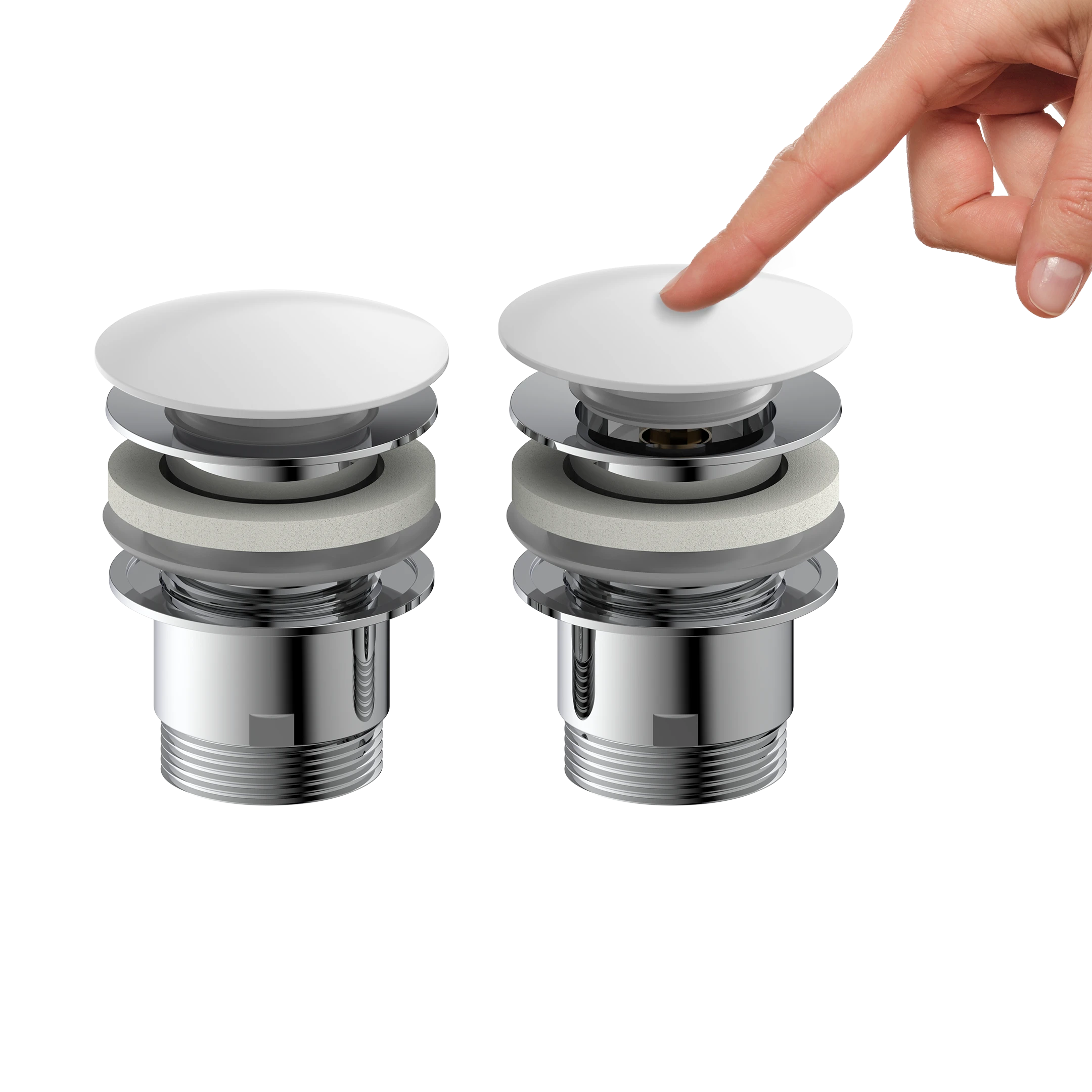 Design-Ablaufventil, Kappe Weiß, 1 1/4 x 65 mm, mit Überlauf