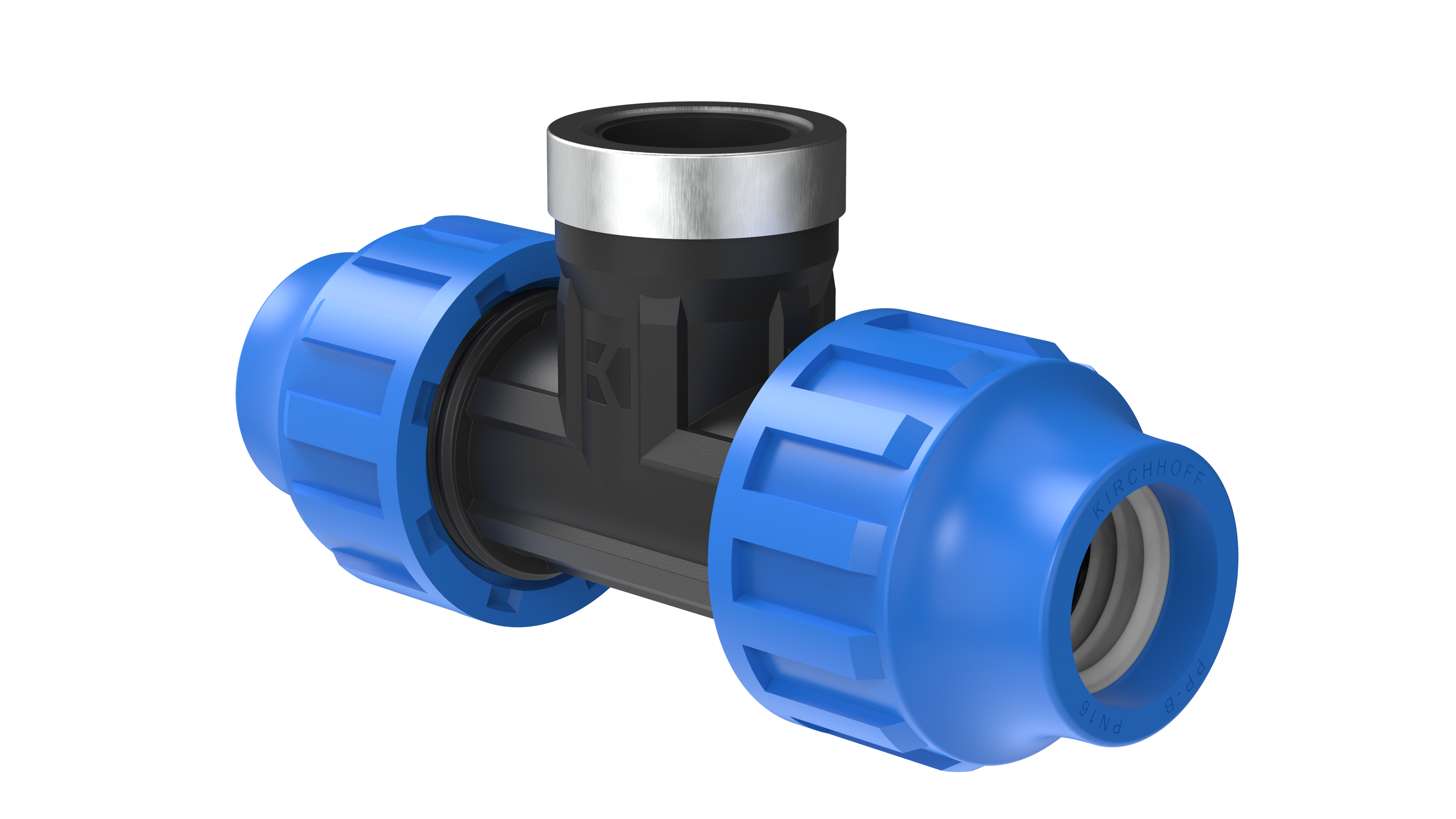 PP T-Stück, 25 mm x 3/4''IG x 25 mm, Klemmfitting für HDPE