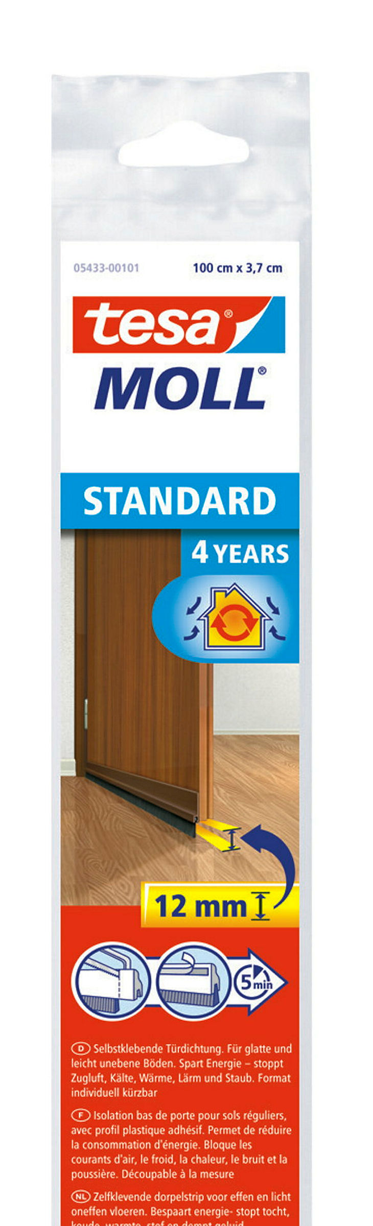 tesamoll® Standard Türdichtschiene für glatte Böden braun