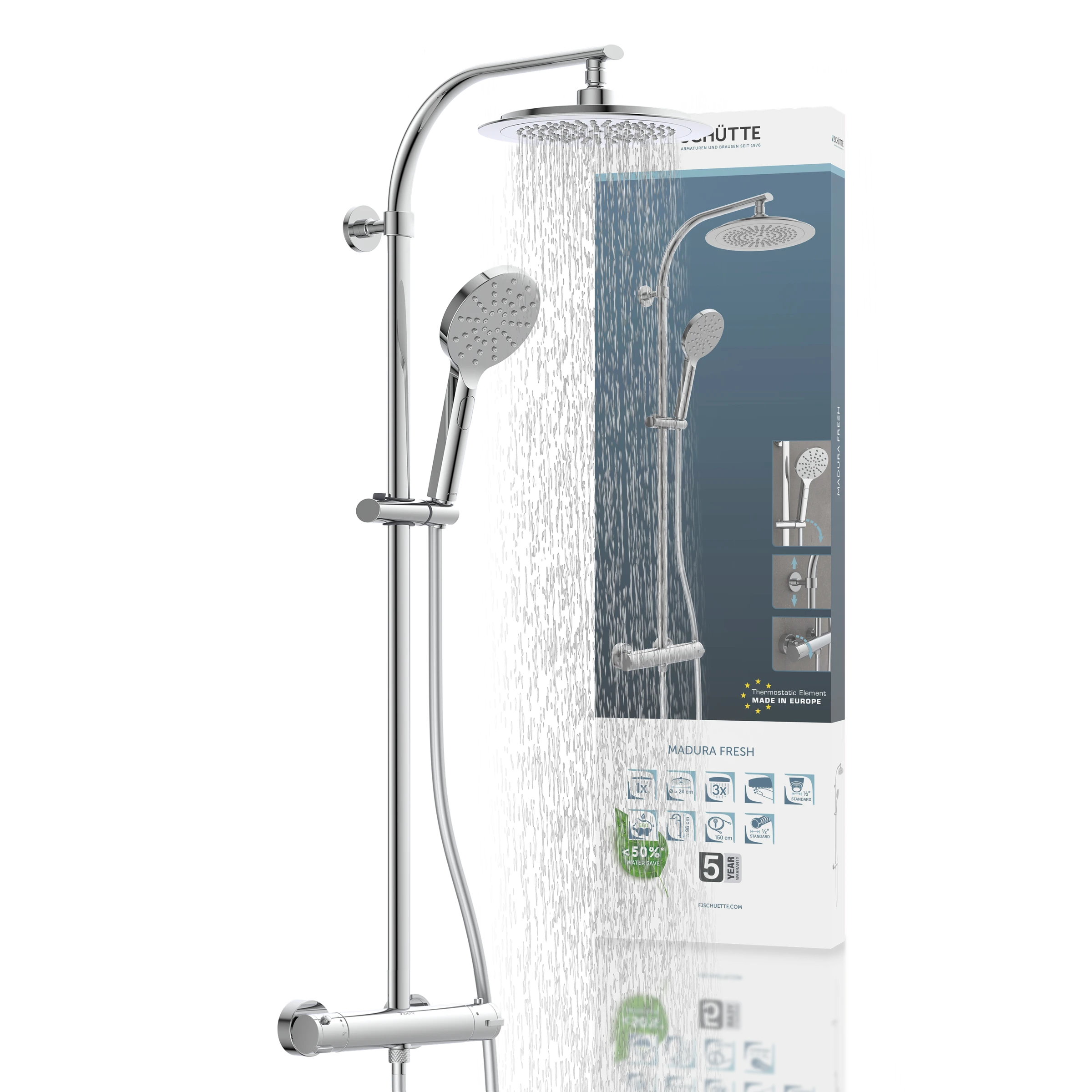 MADURA FRESH Überkopfbrause-Set, Chrom, mit Thermostatarmatur
