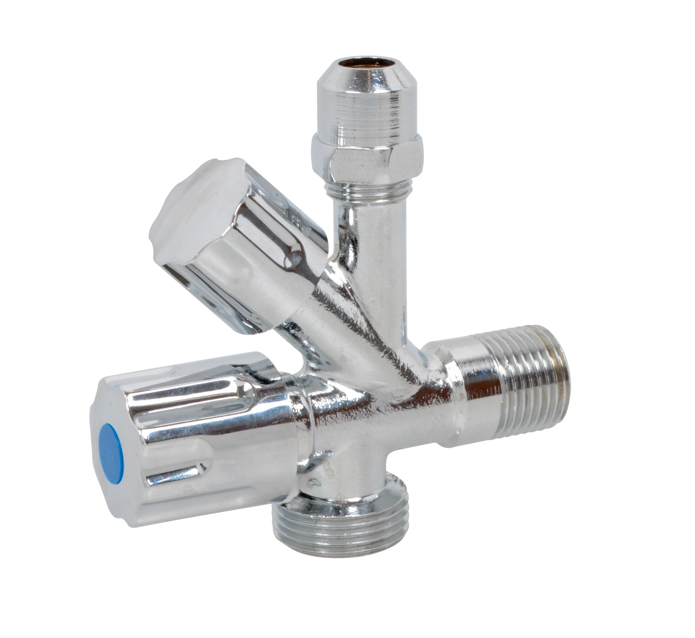 Geräte-Eckventil, Chrom, 1/2''AG x 3/4''AG x 3/8''AG x 10 mmQ