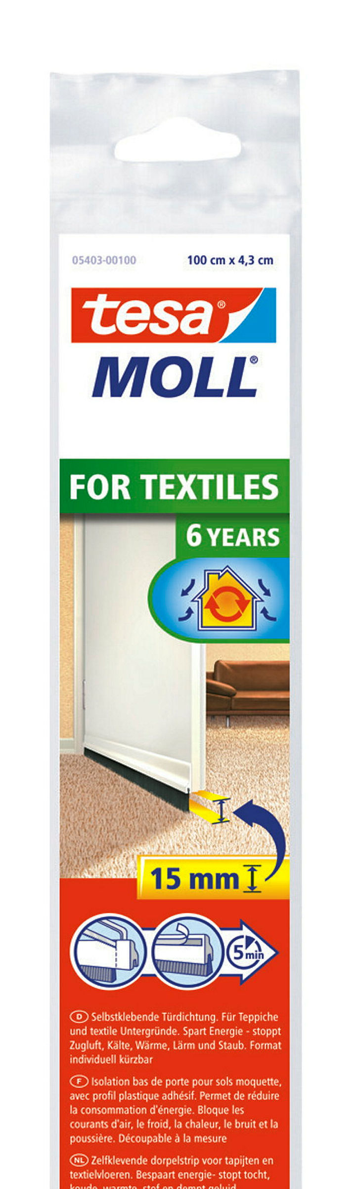 tesamoll® Türdichtschiene für Textilböden weiß