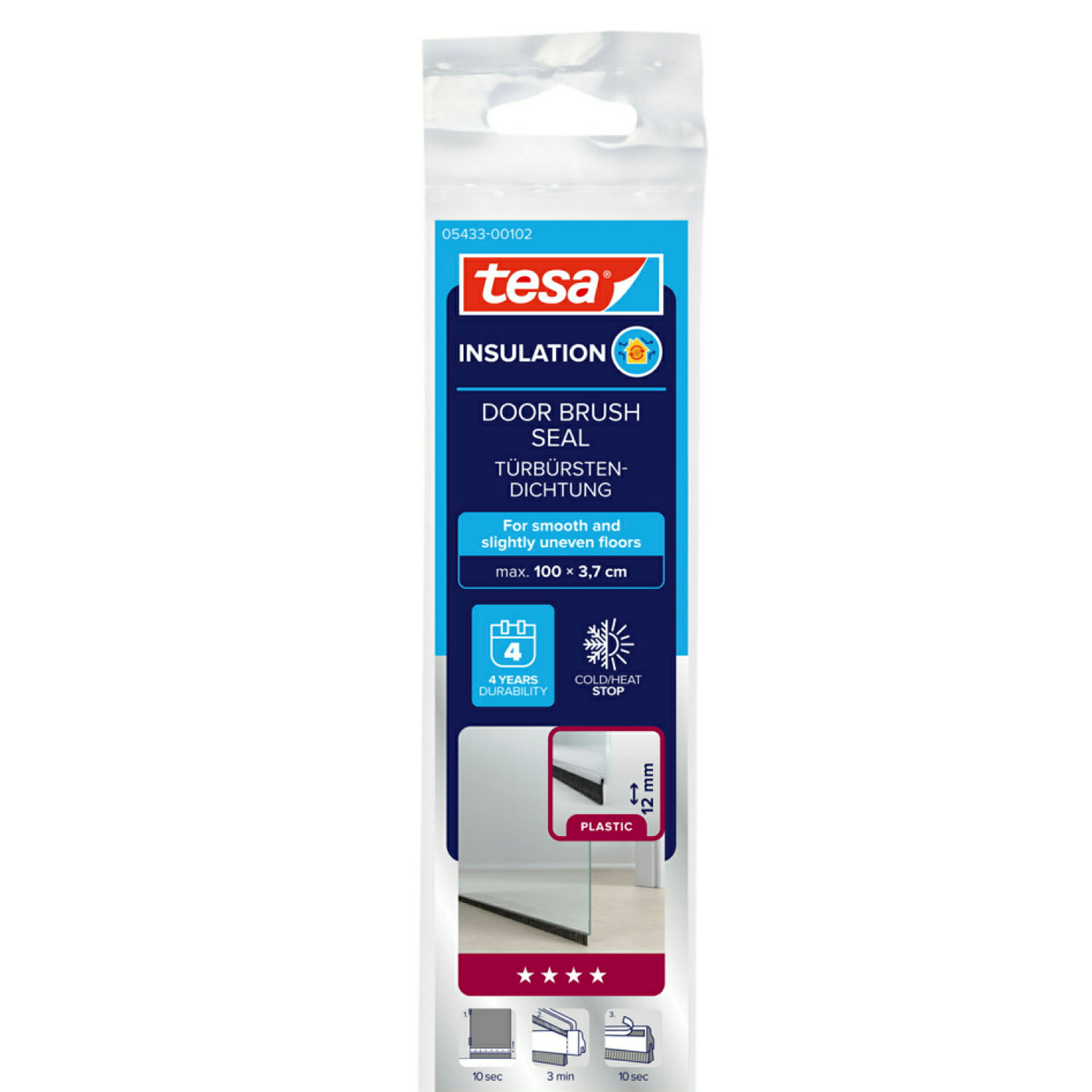 tesamoll® Standard Türdichtschiene für glatte Böden transparent