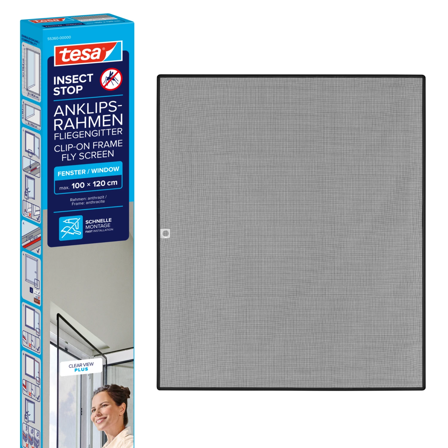 tesa® Anklipsrahmen Fliegengitter 1,00 m x 1,20 m