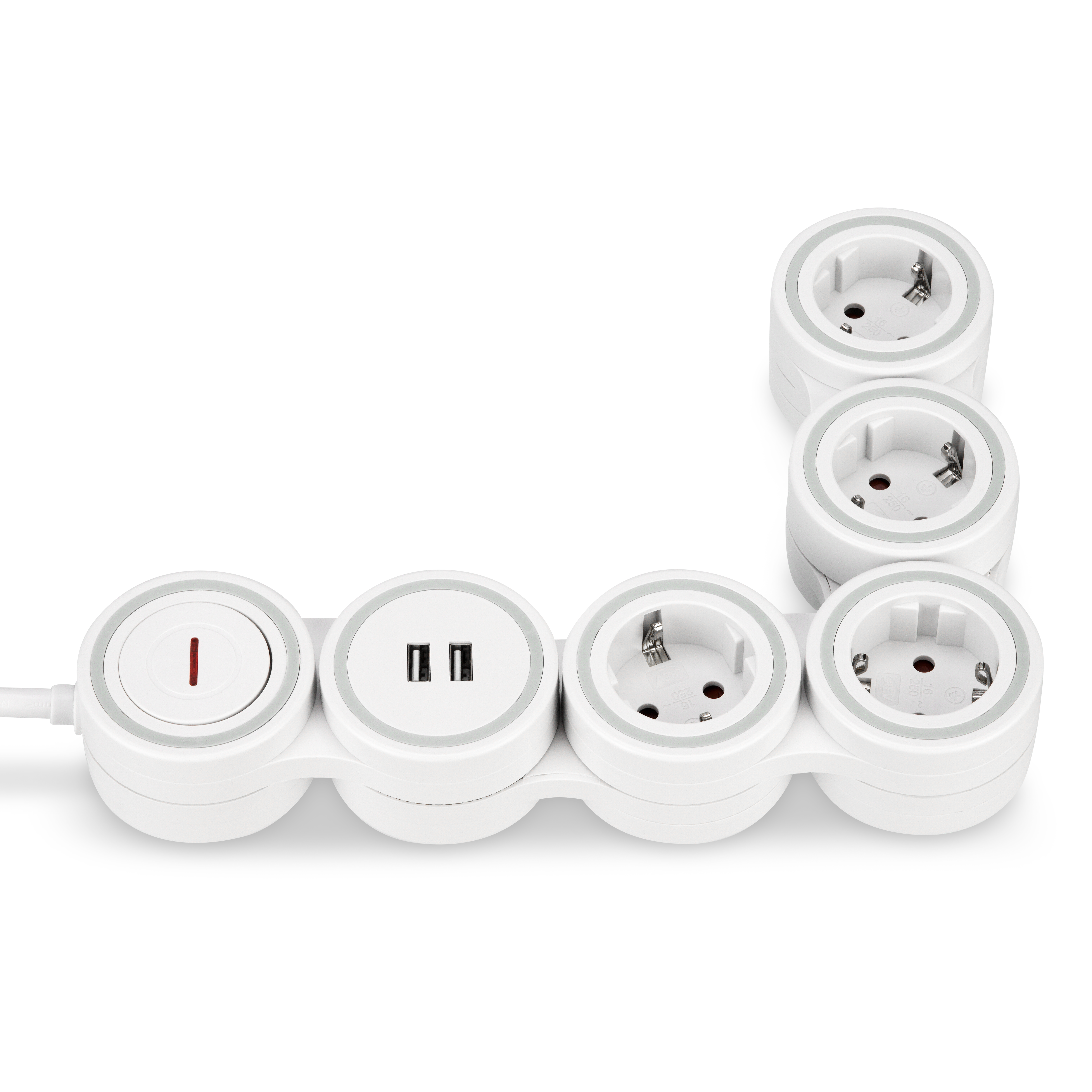 Steckdosenleiste Supraflex 4-fach USB & Schalter 1,4m weiß-grau
