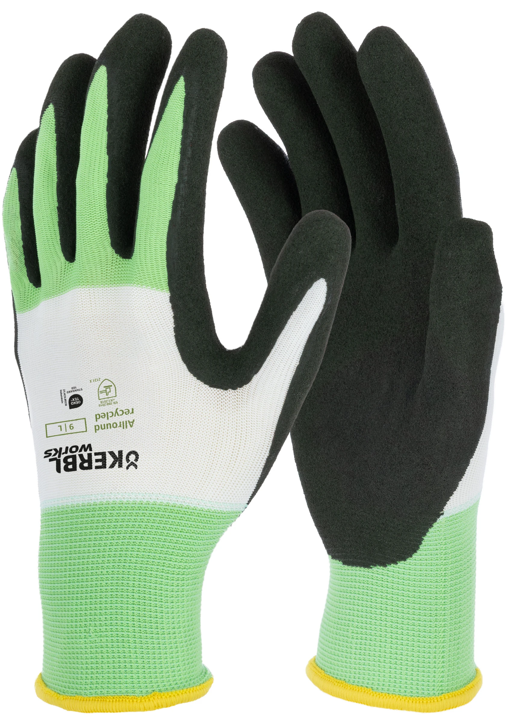 Handschuh Allround recycled grün-weiß, Latexschaum Gr 6/XS