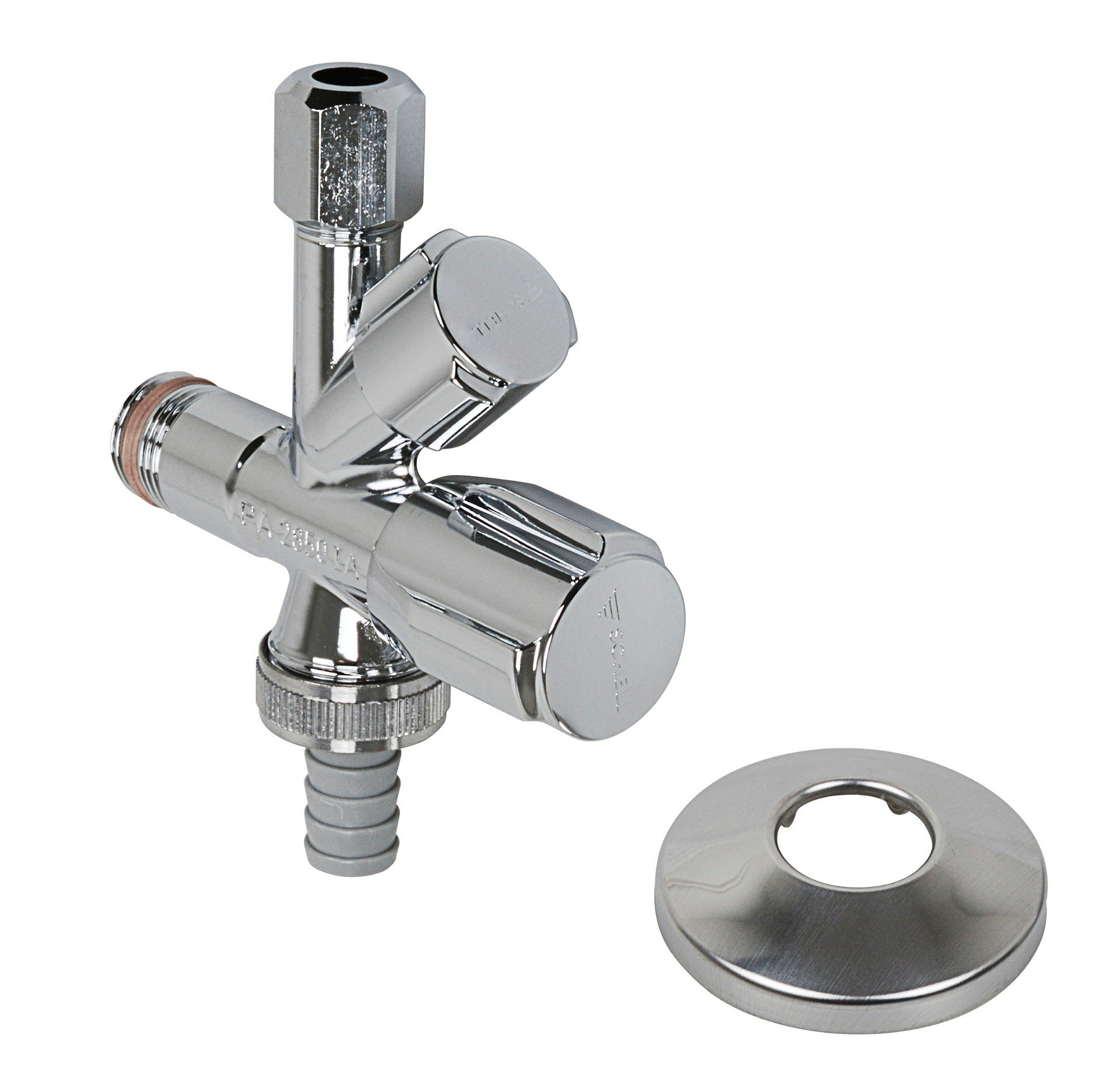 SCHELL GA-Eckventil, Chrom, 1/2''AG x 3/4''AG x 3/8''AG x 10 mmQ, selbstdic