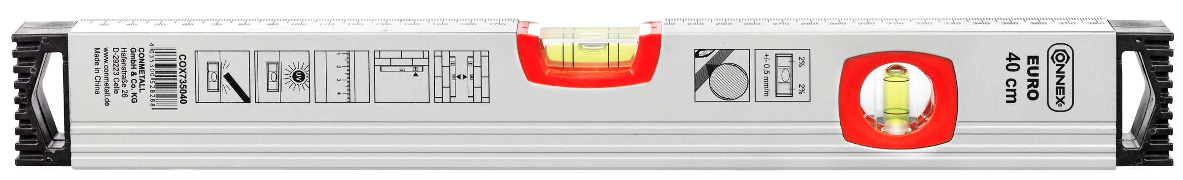 Wasserwaage Alu EURO 40 cm, Gefälleanzeige 2%