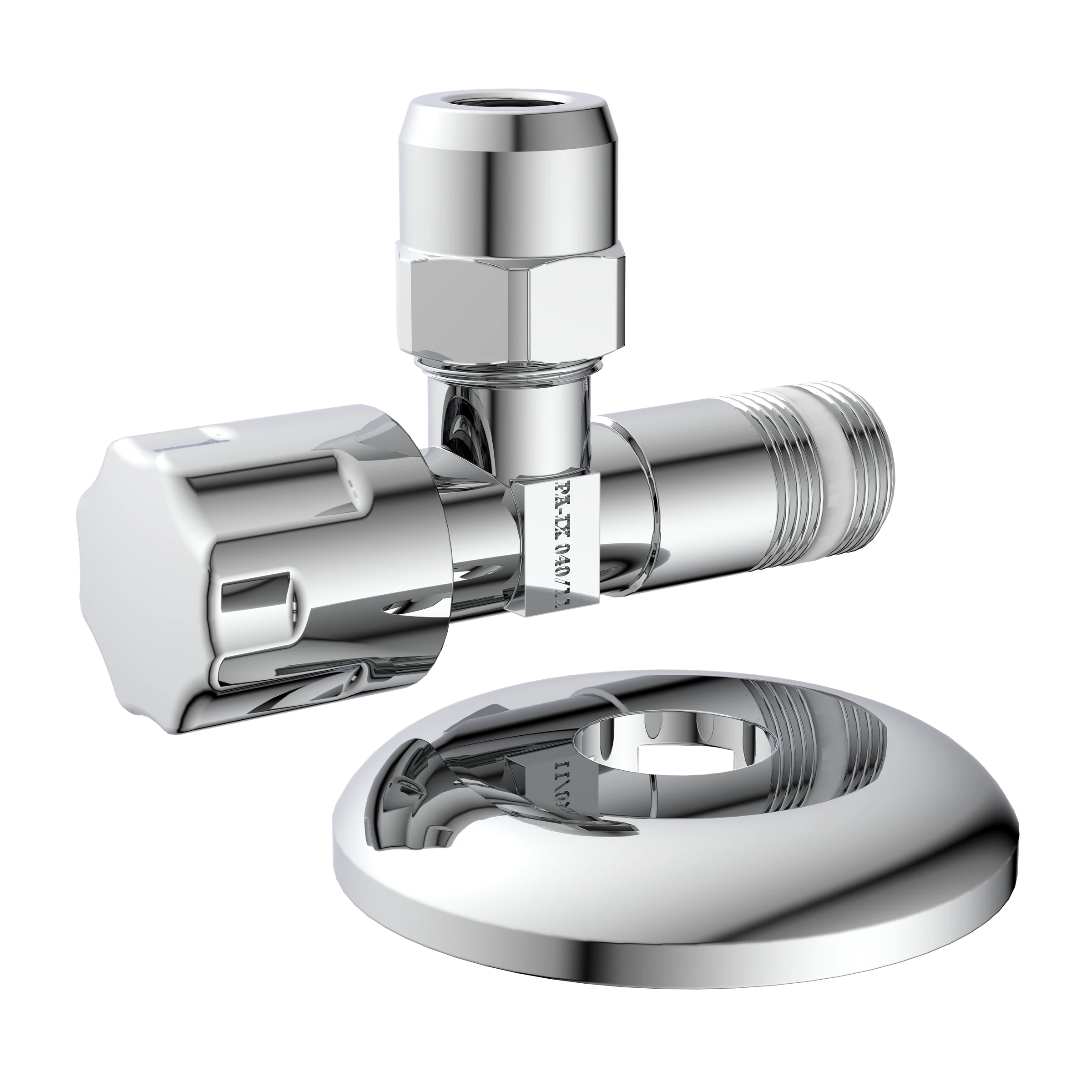 Eckventil, Chrom, 3/8''AG x 10 mmQ, mit Schubrosette, selbstdichtend