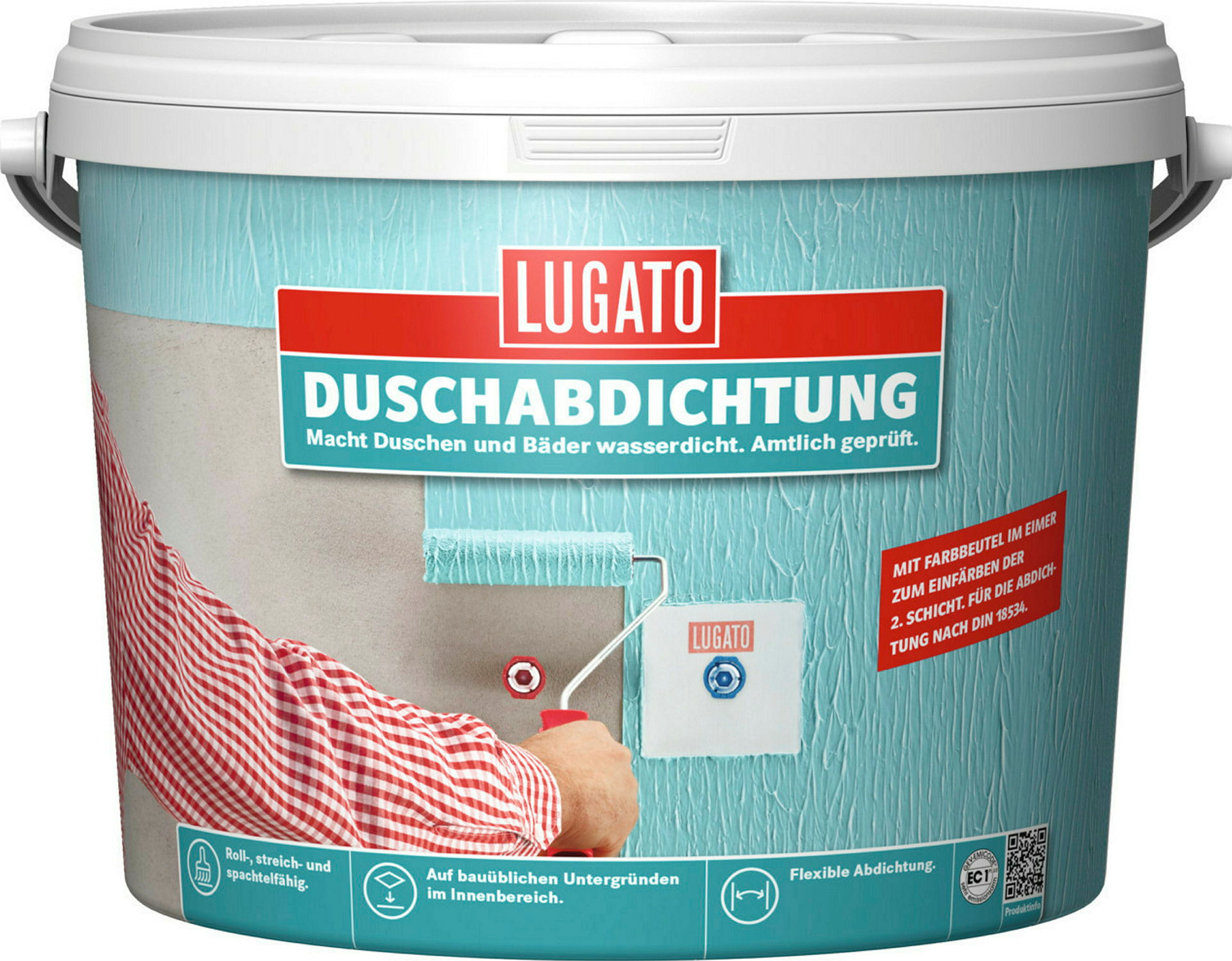 Mintgrüne Latex-Beschichtung zur Abdichtung von Duschen und Bädern