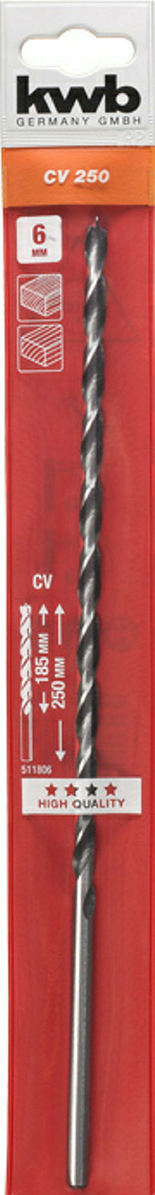 Balkenbohrer, Holzspiralbohrer, extra lang, 250 mm, ø 6.0 mm