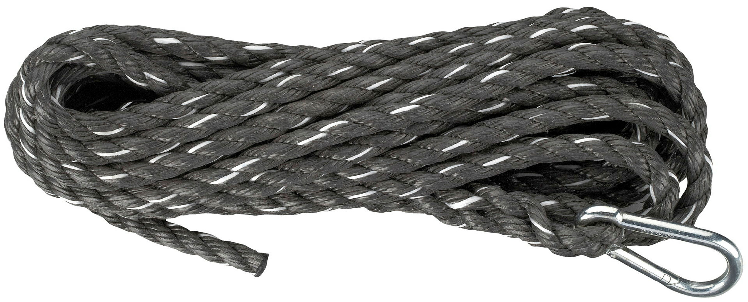 PP-Seil mit Karabinerhaken (Docke), schwarz, 14 mm, Tragkr. 335 kg, 10 m