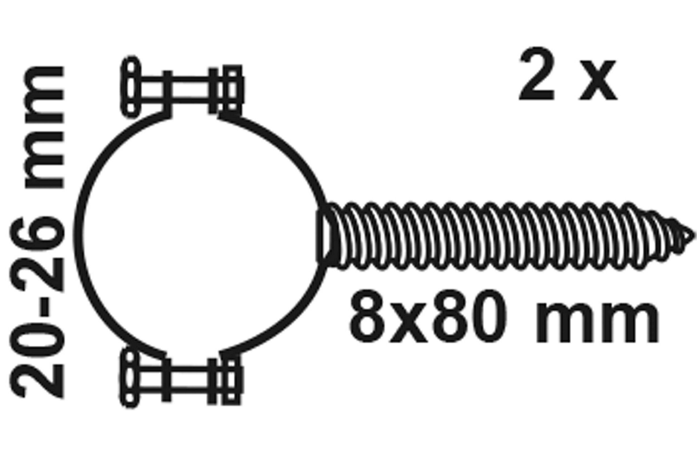 Rohrschelle, 20 mm - 26 mm, mit Stockschraube M8 x 80 mm (2x)