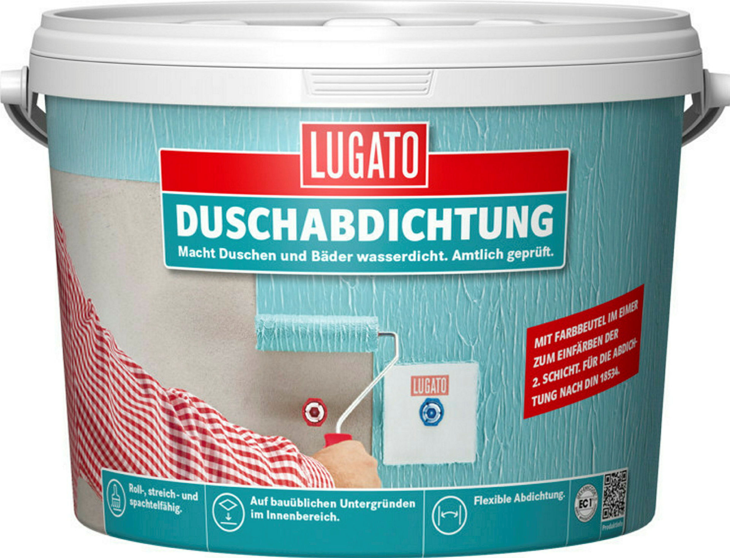 Mintgrüne Latex-Beschichtung zur Abdichtung von Duschen und Bädern