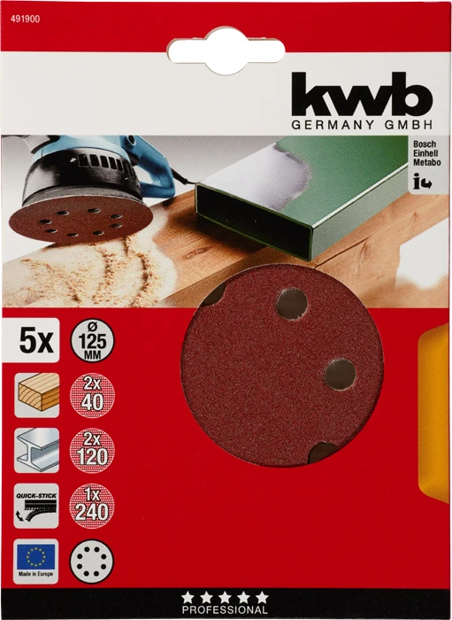 Haft-Schleifscheiben, HOLZ & METALL, Edelkorund, Ø 125 mm, gelocht, sort.