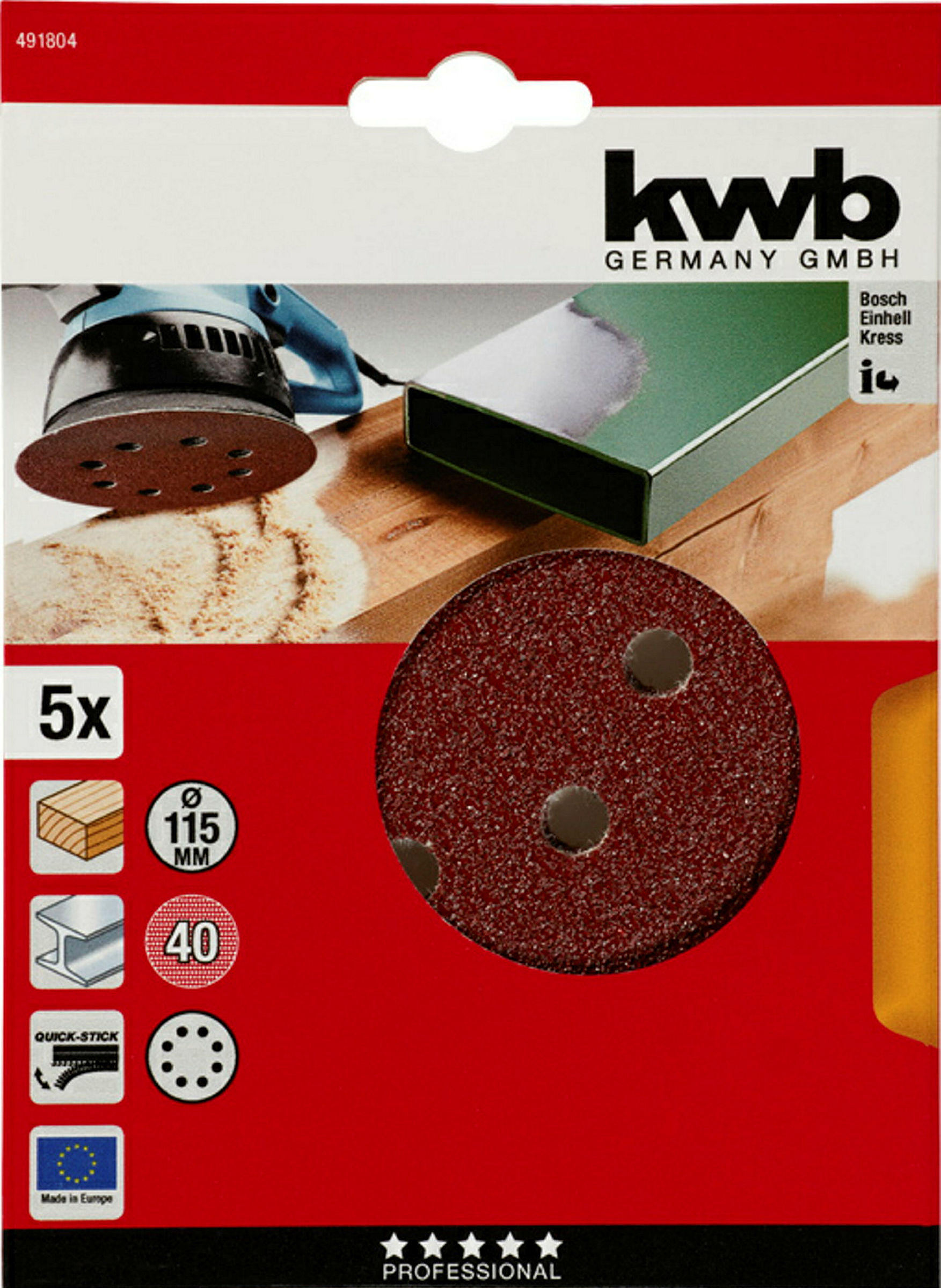 Haft-Schleifscheiben, HOLZ & METALL, Edelkorund, Ø 115 mm, gelocht, K 40