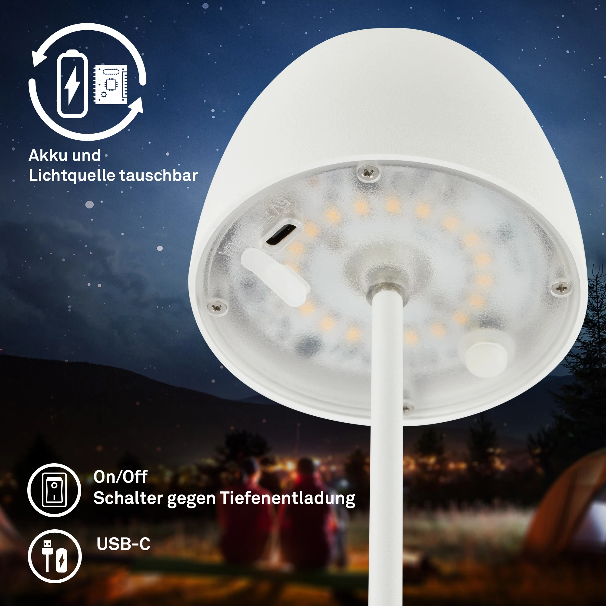 SERINA MINI Akku LED Tischleuchte - Mini; Touch, Weiß
