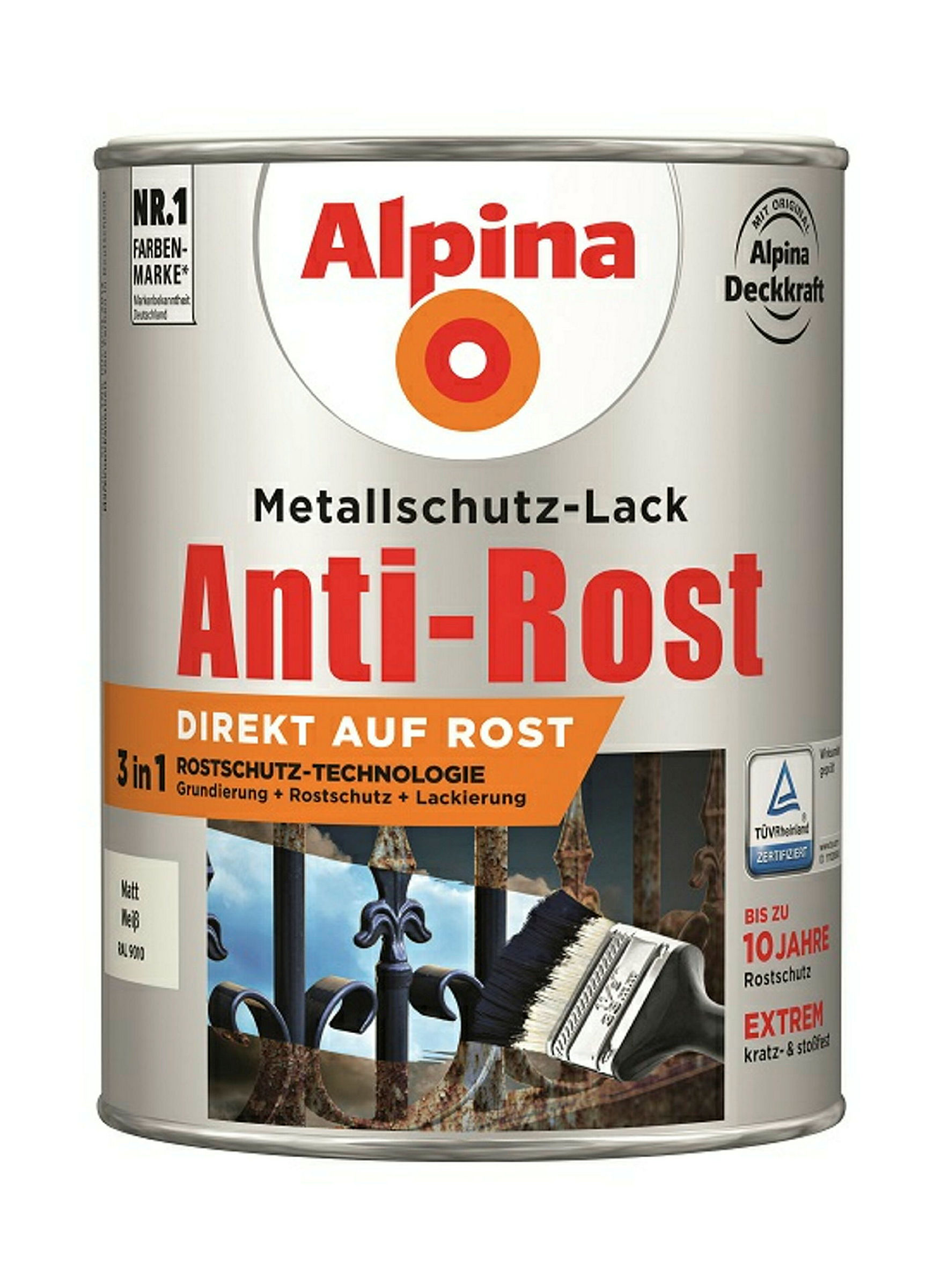 Alpina Metallschutzlack Anti-Rost Weiß 2,5 Liter matt