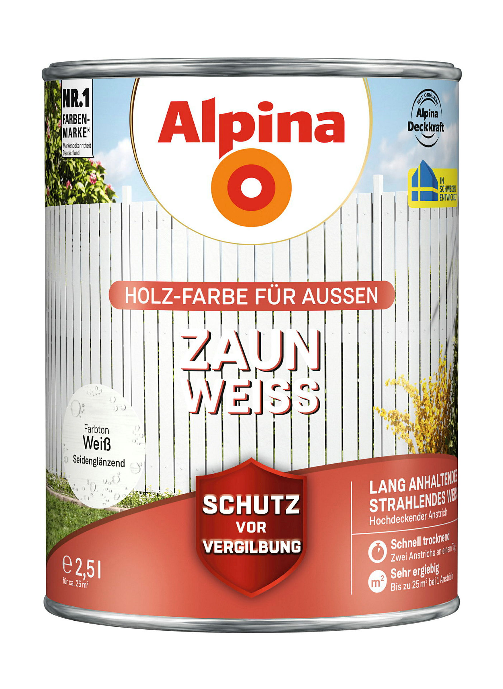Alpina Zaun-Weiß 2,5 Liter seidenmatt