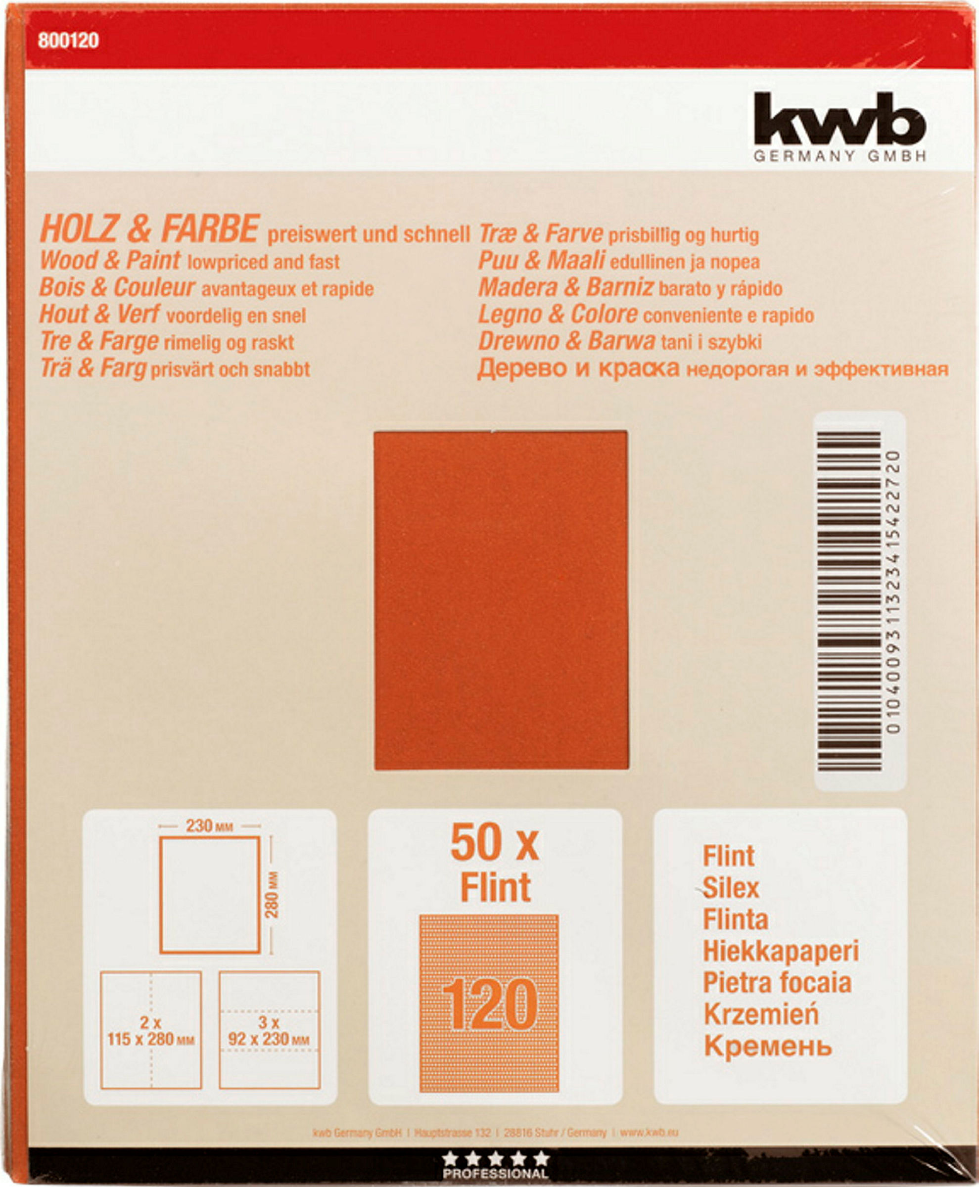 Schleifpapier HOLZ & FARBE, Flint, 230 x 280 mm, K 120