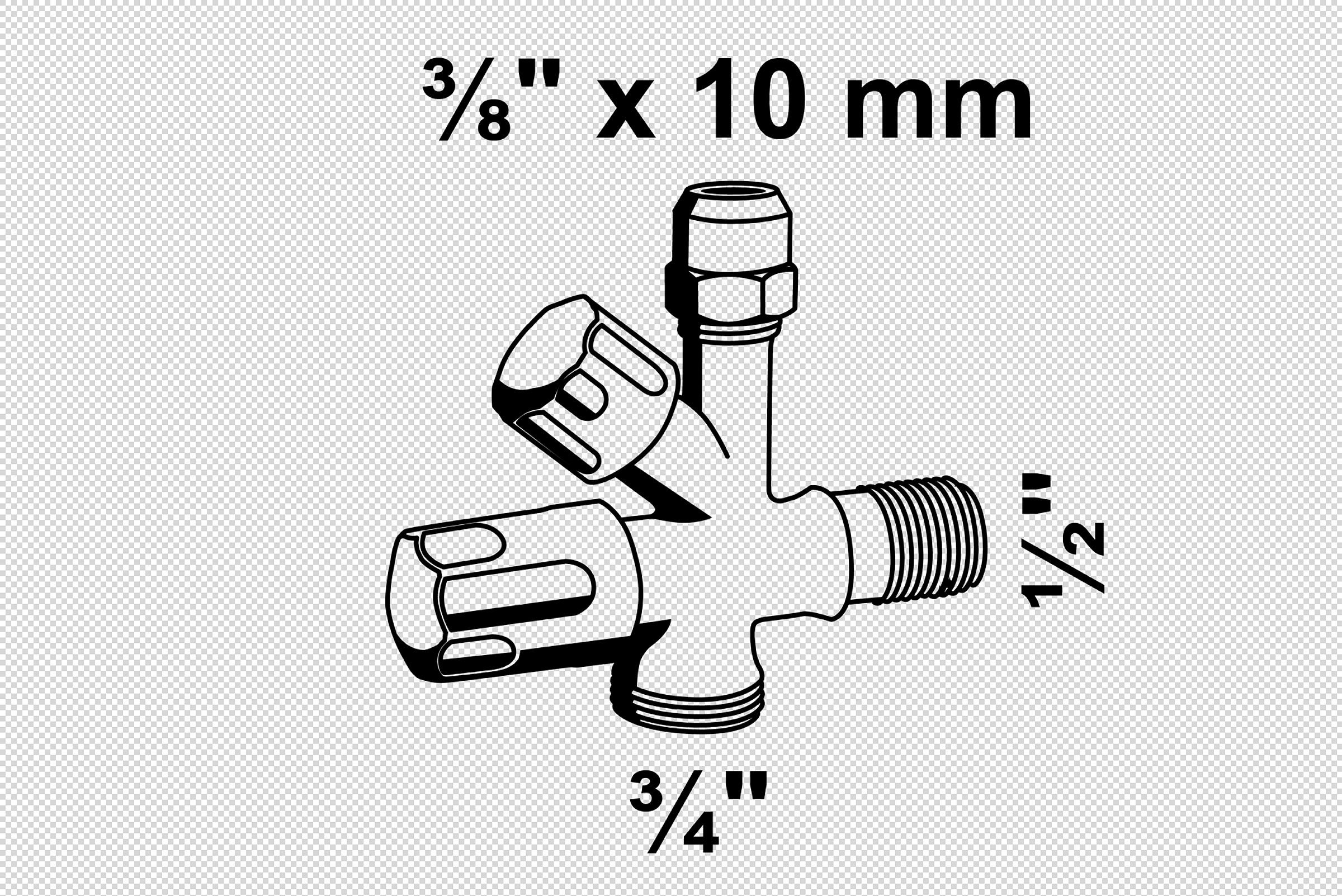 Geräte-Eckventil, Chrom, 1/2''AG x 3/4''AG x 3/8''AG x 10 mmQ