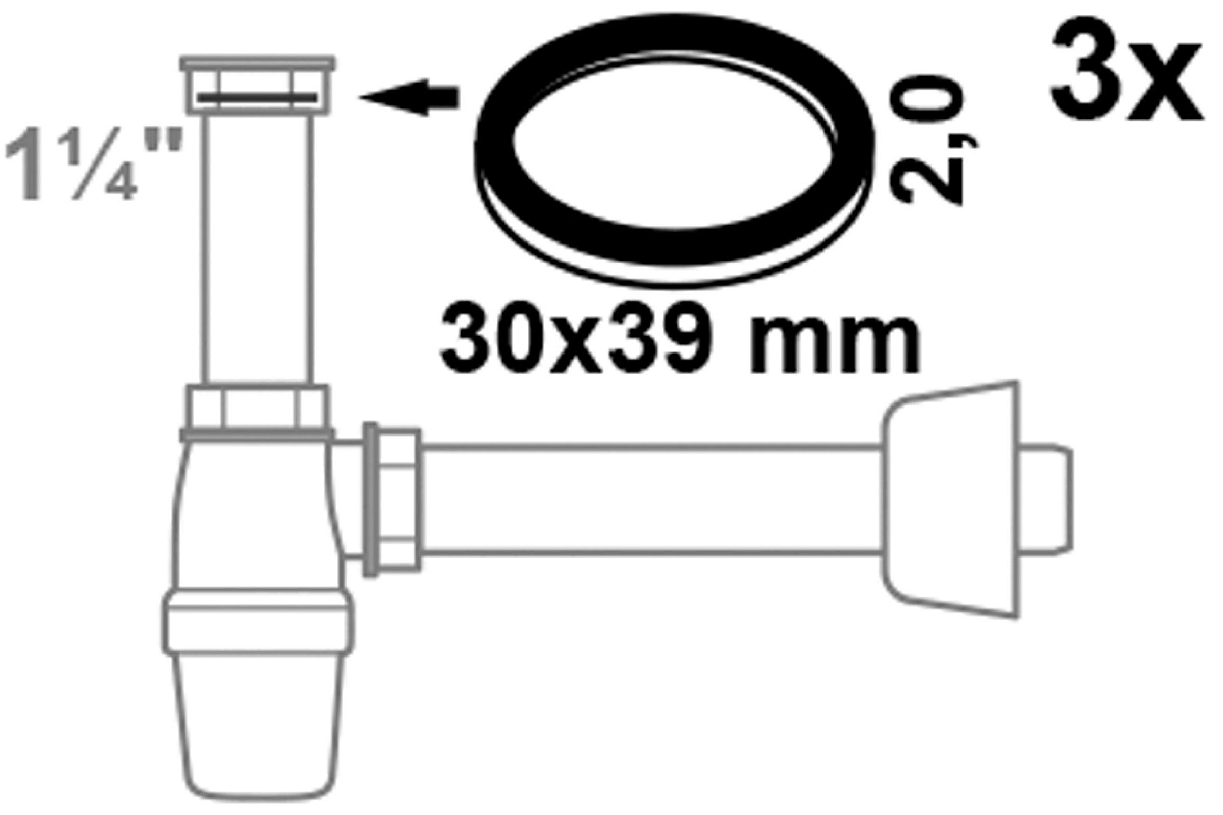Flachdichtung, Silikon, 30 mm x 39 mm x 2 mm, für 1 1/4'' für Siphon (3x)