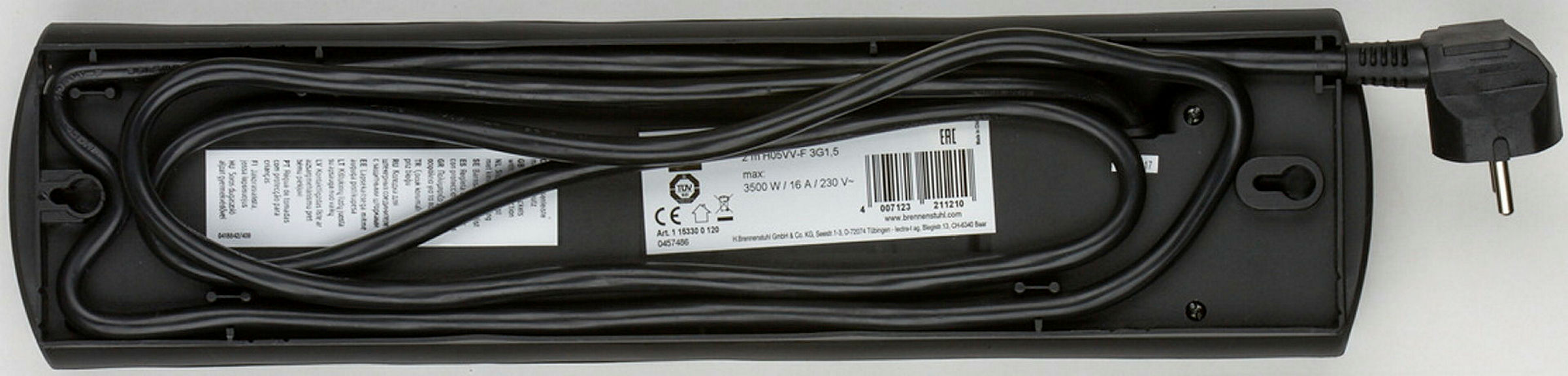 PRIMERA-LINE 10fach schwarz *DE* 2m H05VV-F3G1,5 - DUO mit 2 Schalter