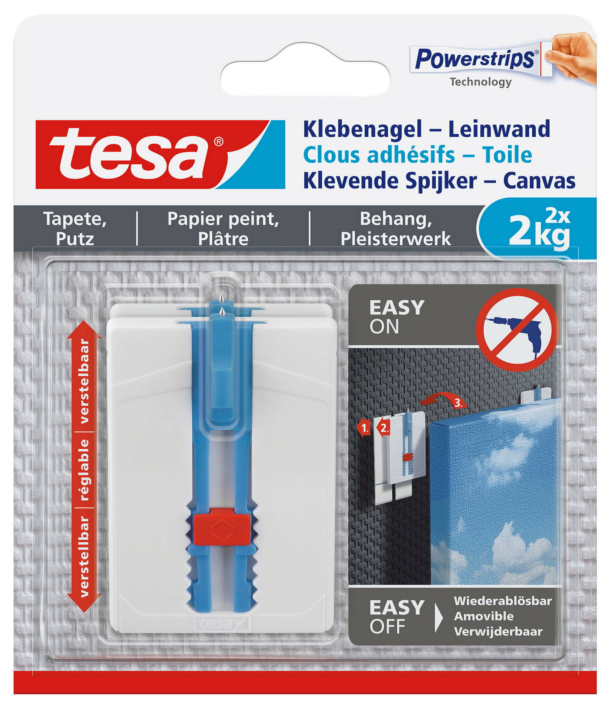 tesa® Klebenagel Tapeten & Putz - höhenverstellbar - selbstklebender Nagel
