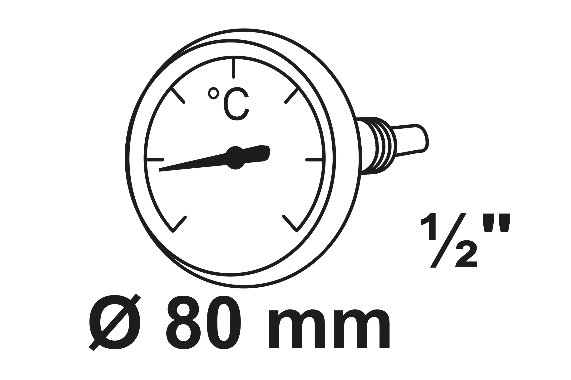 Zeigerthermometer, 80 mm, 1/2''AG, Anschluss hinten