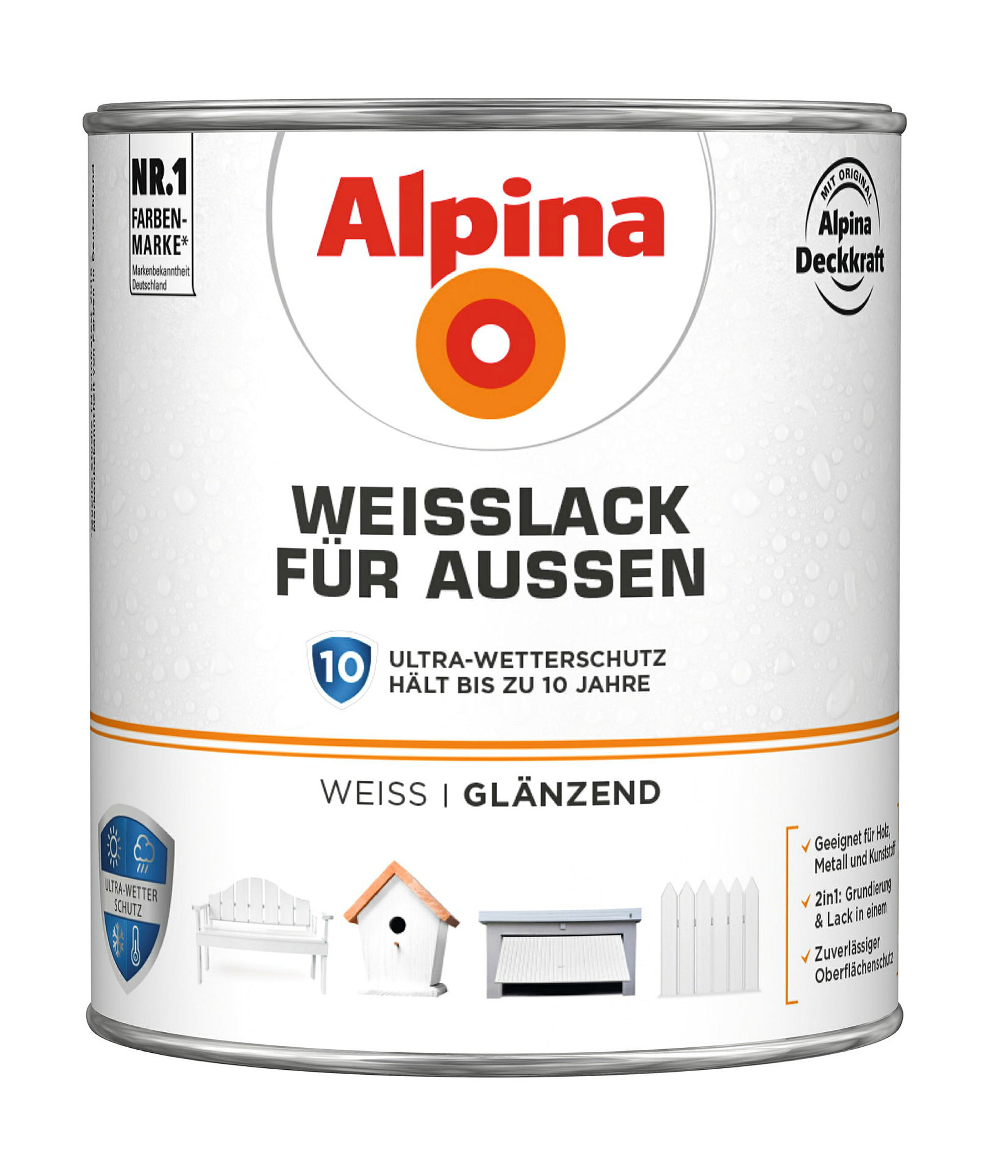 Alpina Weißlack für Außen 2 Liter glänzend