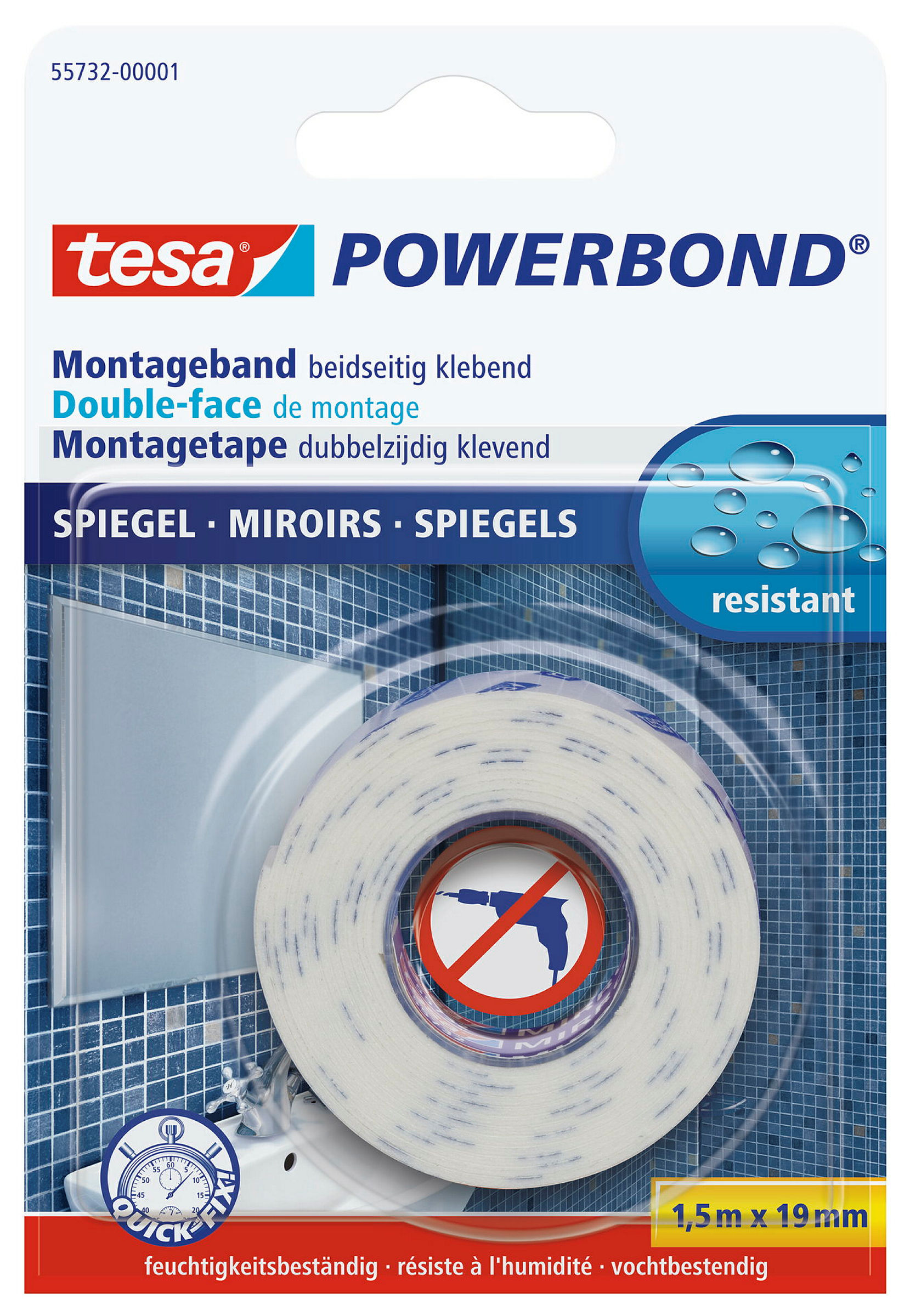 tesa Powerbond® Montageband Spiegel beids.kleb., 1,5m:19mm