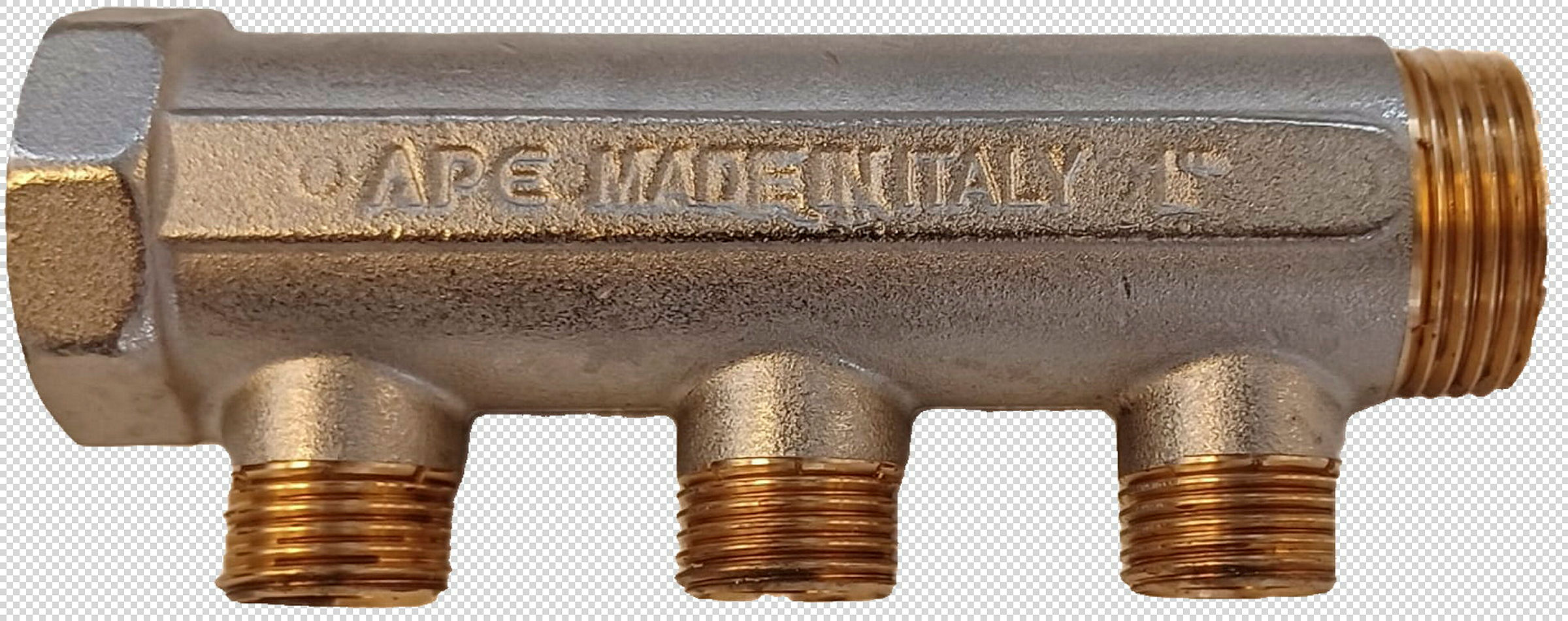 MS Verteiler, blank, 1''IG x 1''AG, mit 3 Abgänge Eurokonus 3/4''AG, ohne E