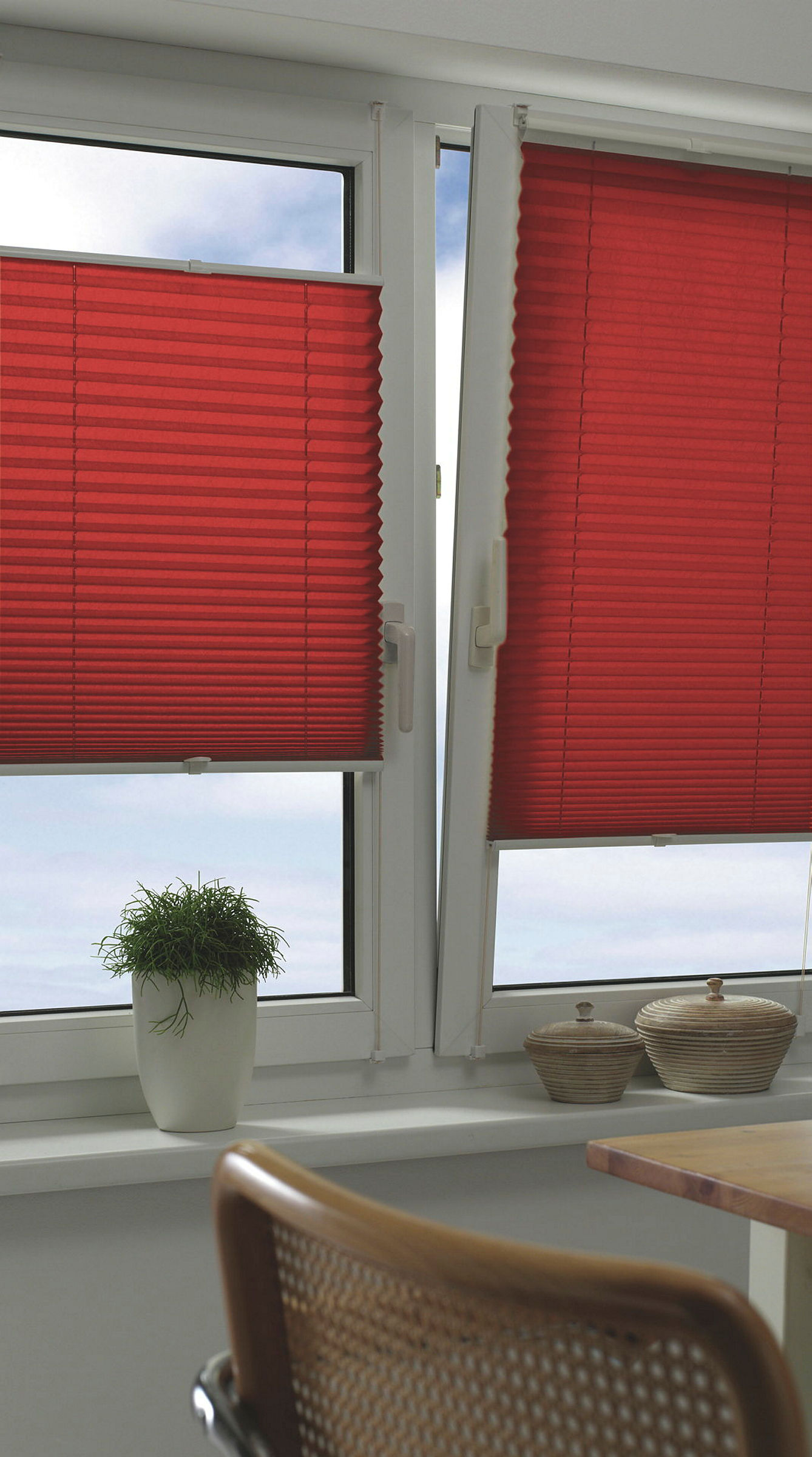 EASYFIX Plissee mit 2 Bedienschienen, ohne Bohren, bordeauxrot, 80x130 cm