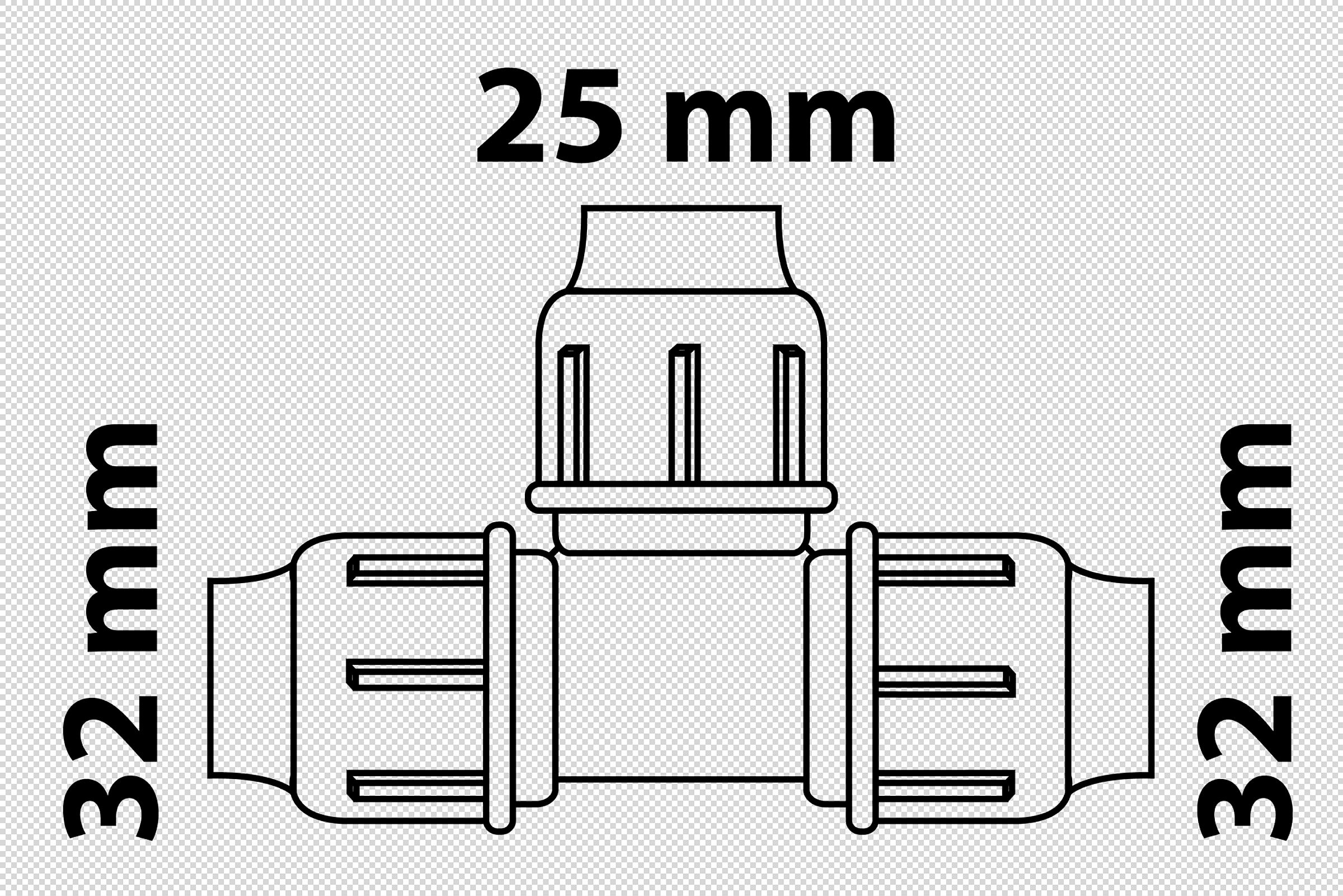 PP Reduzier-T-Stück, 32 mm x 25 mm x 32 mm, Klemmfitting für HDPE