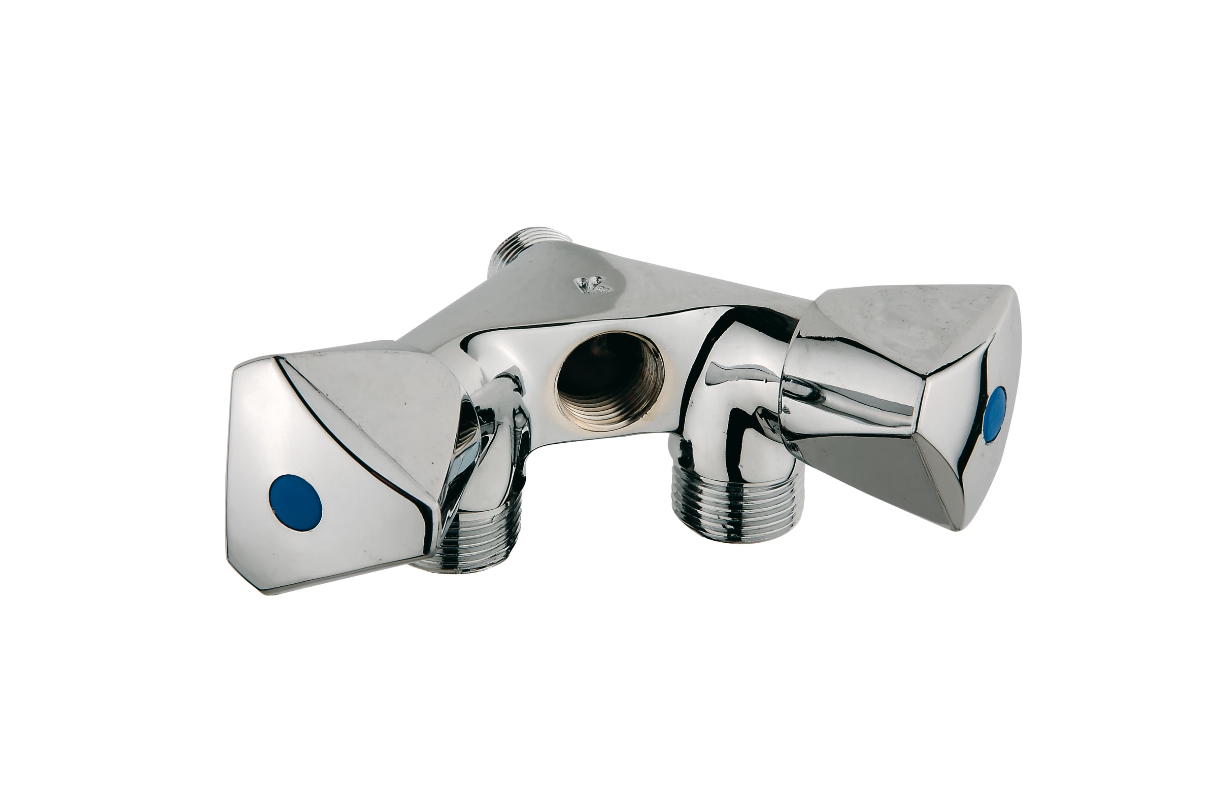 Doppel-GA-Wandventil, Chrom, 1/2''AG x 3/4''AG x 1/2''IG, mit Rückflussverh