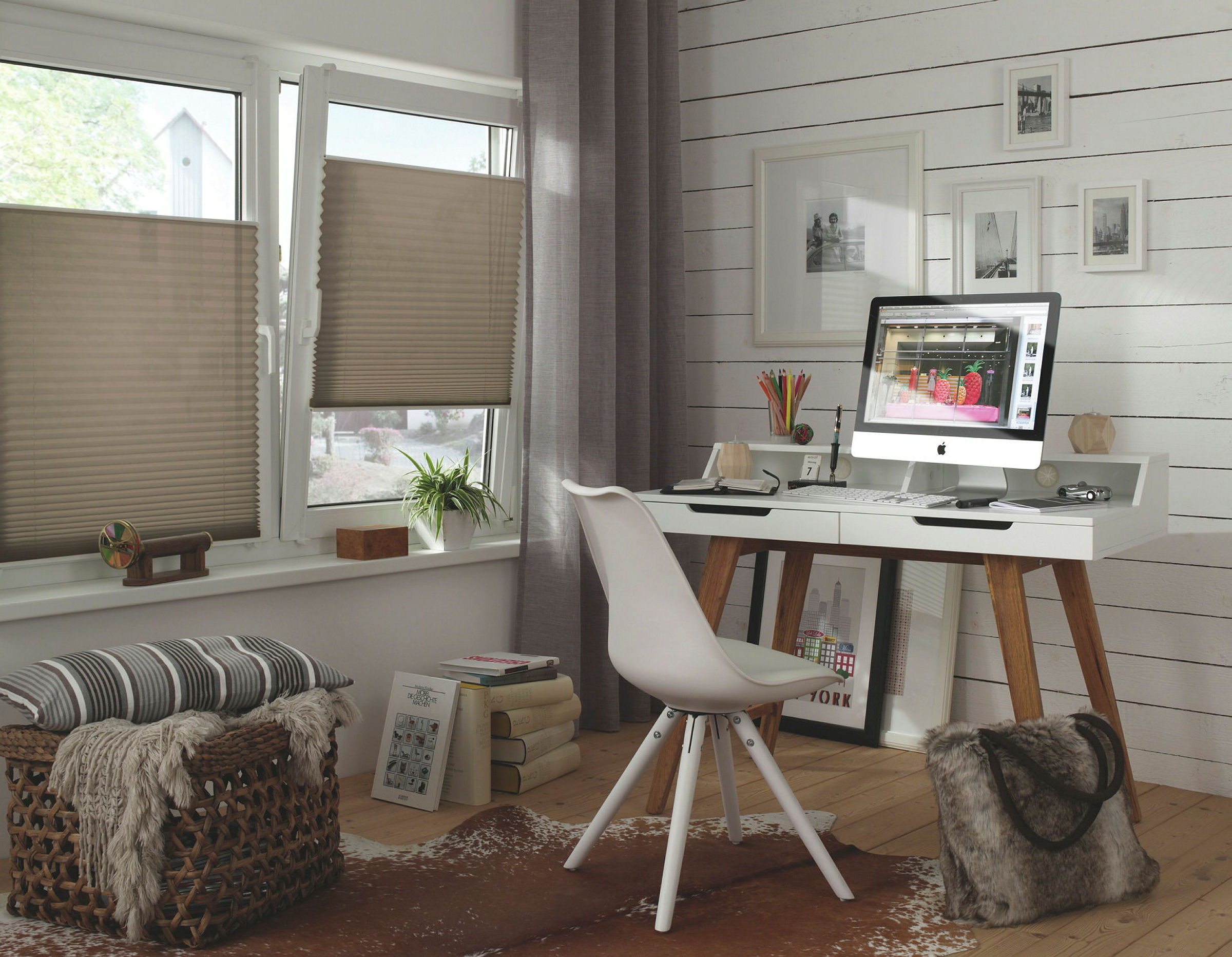 EASYFIX Plissee mit 2 Bedienschienen, ohne Bohren, taupe, 70x130 cm