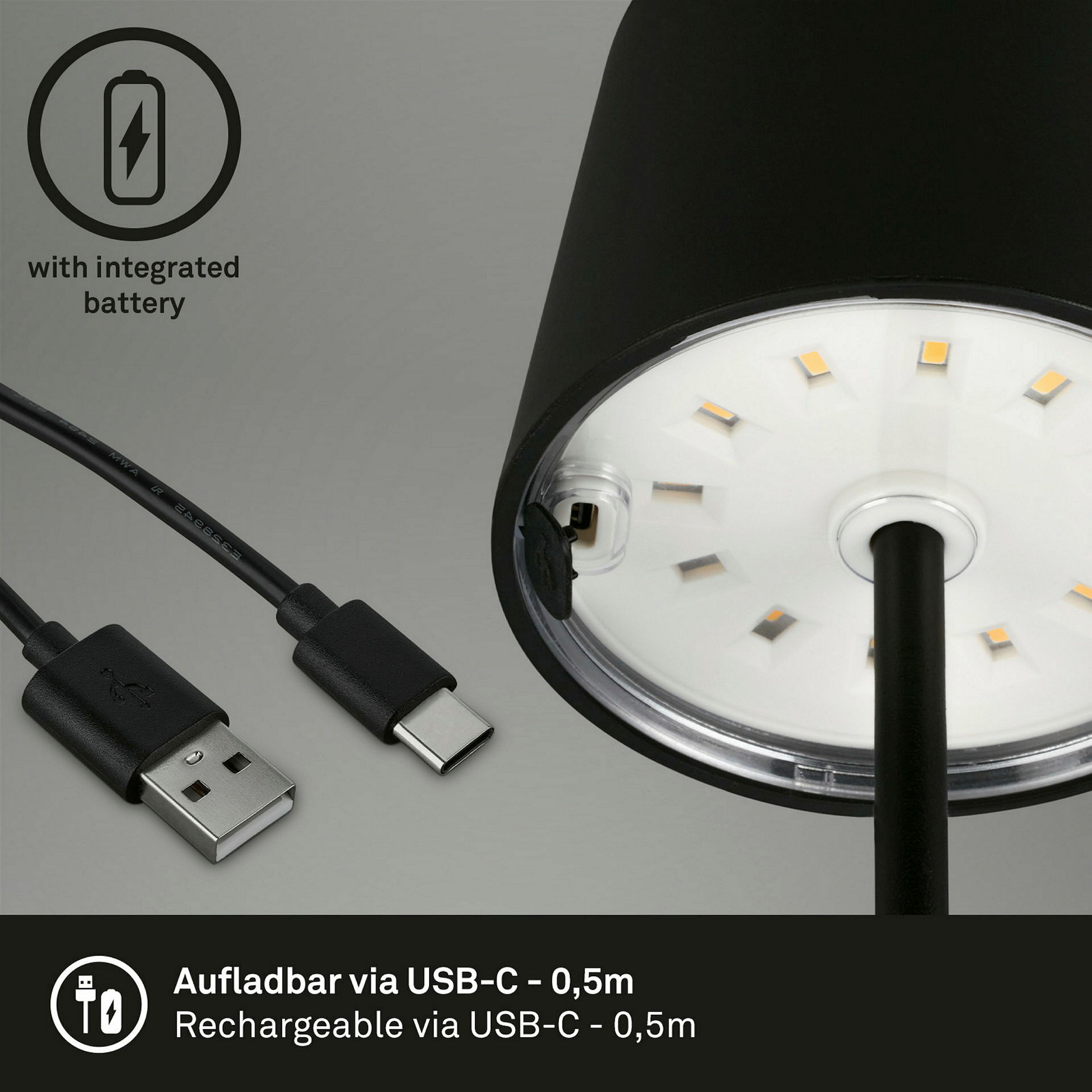 Akku LED Tischleuchte, Schwarz, 1xLED-Modul/2,6W
