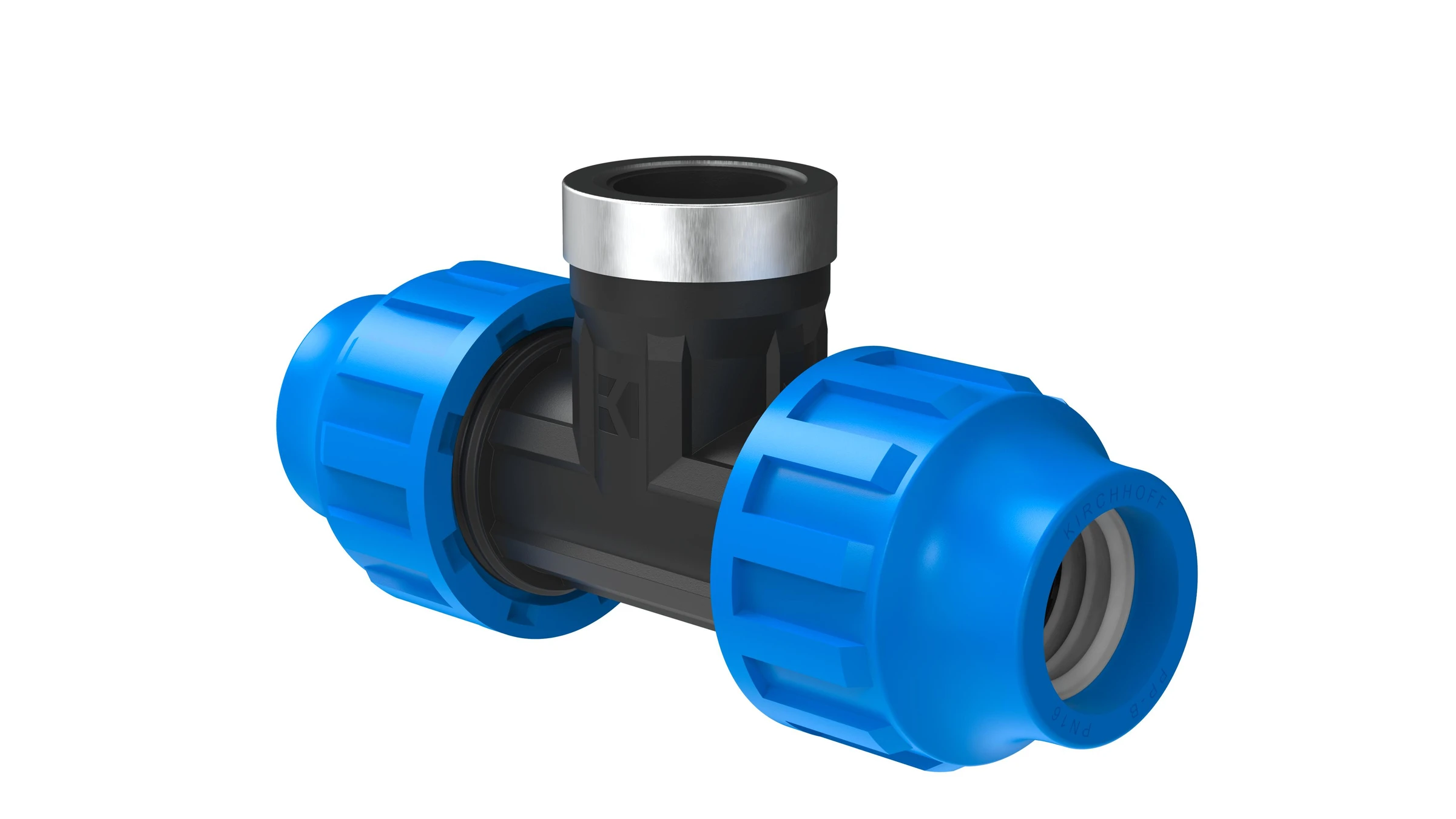 PP T-Stück, 20 mm x 1/2''IG x 20 mm, Klemmfitting für HDPE
