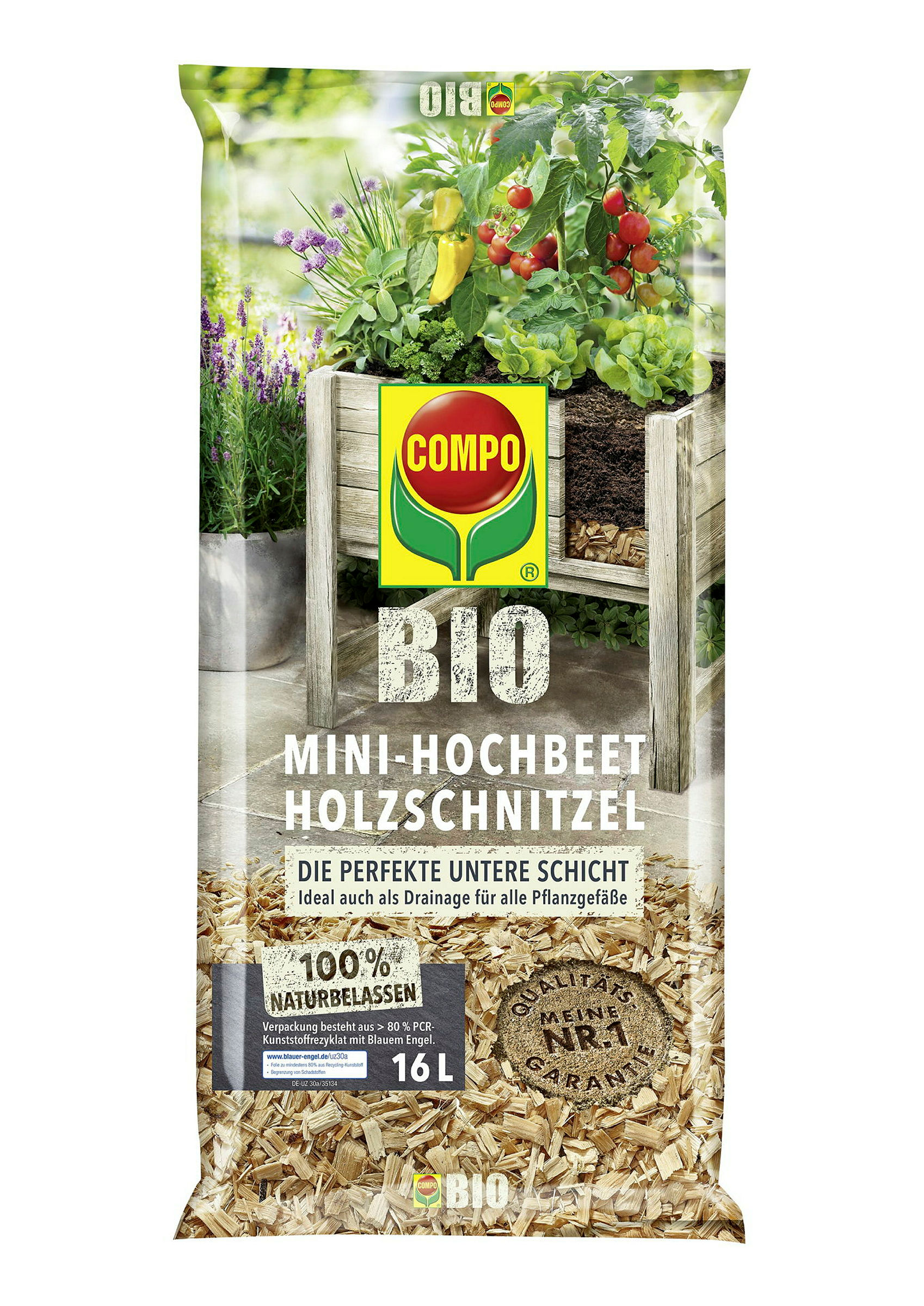 COMPO Bio Mini-Hochbeet Holzschnitzel, 16 L