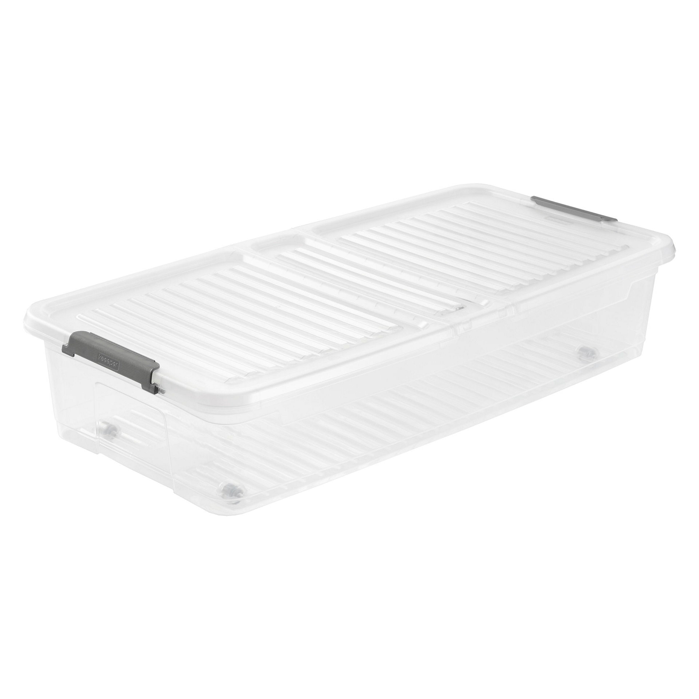 keeeper Unterbettbox mit Deckel, 77 x 38 x 16 cm, 33 L, leo, Transparent