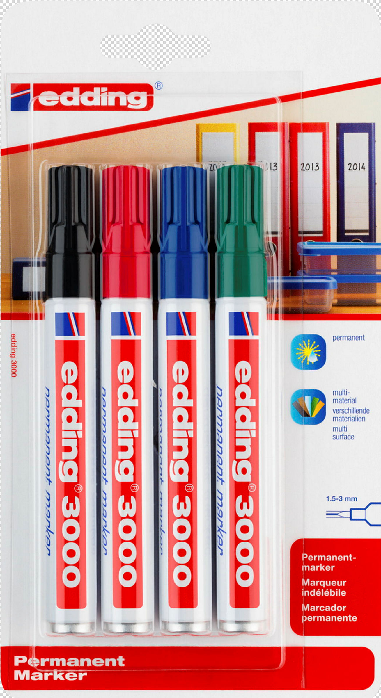edding 3000 Permanentmarker 4er-Blister sortiert B2B