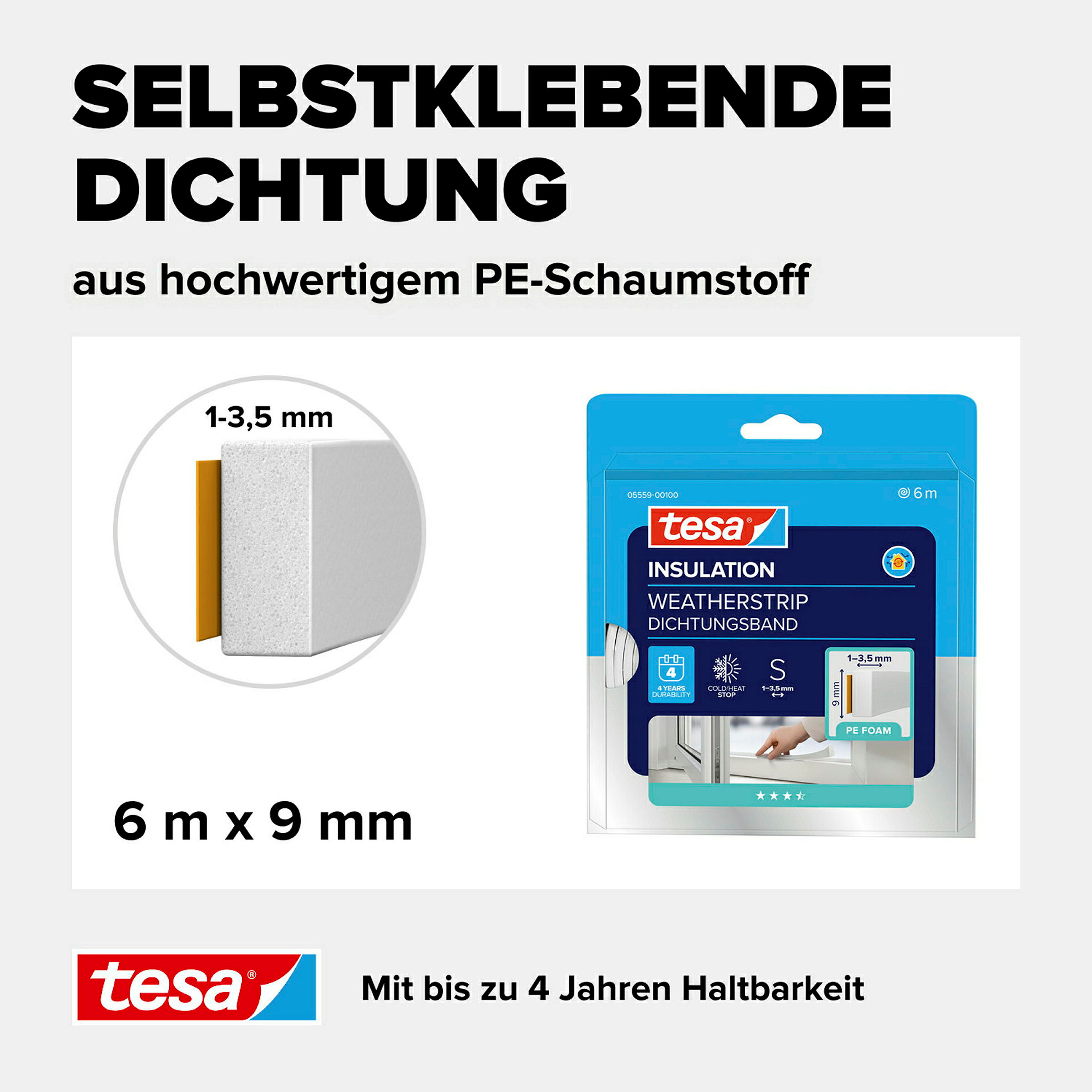 tesamoll® Standard I-Profil Schaumstoff weiß, für Spalten von 1-3,5mm