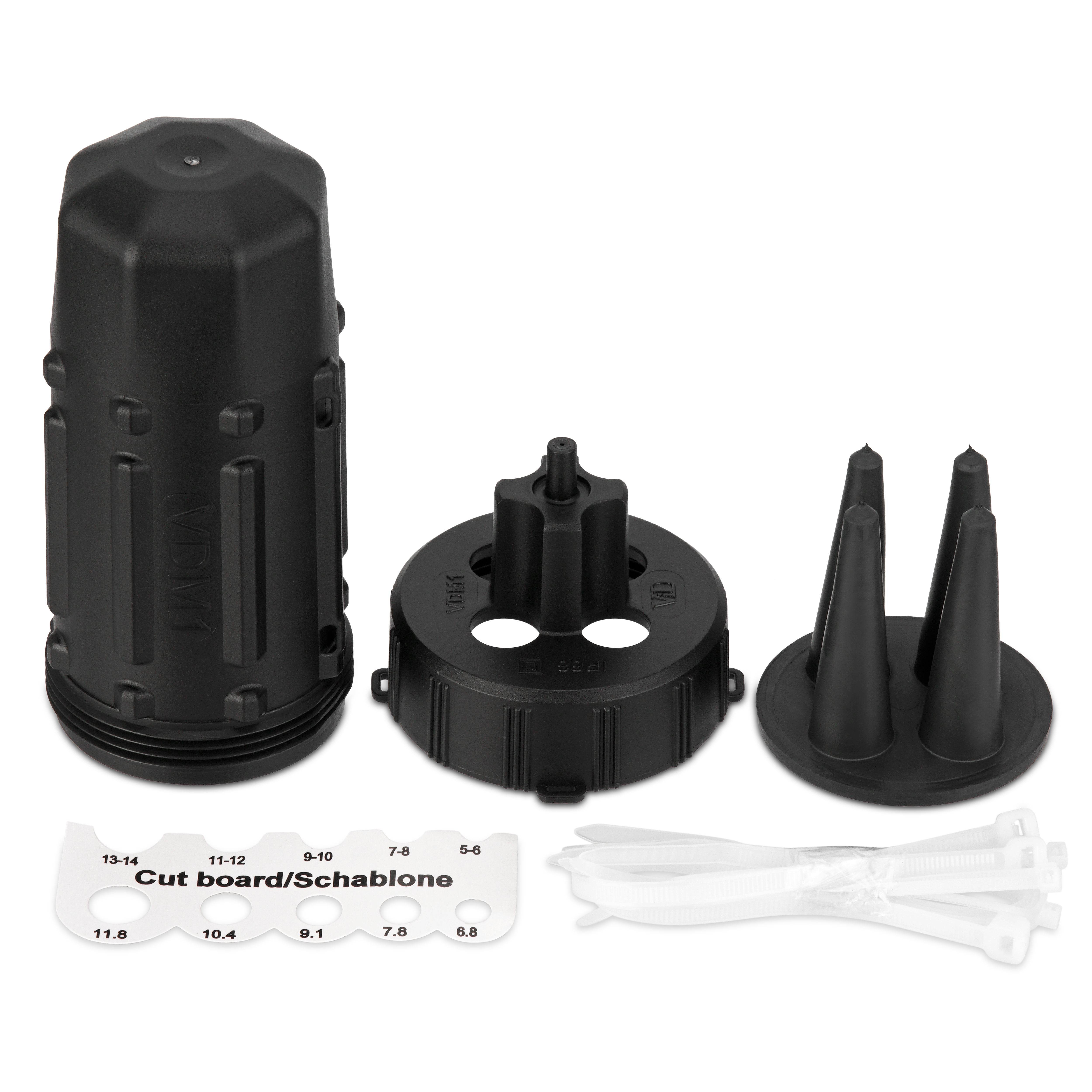 Dosenmuffe für Erdkabelverlegung IP68, 4-f. 5-14mm m. Zubehör schwarz