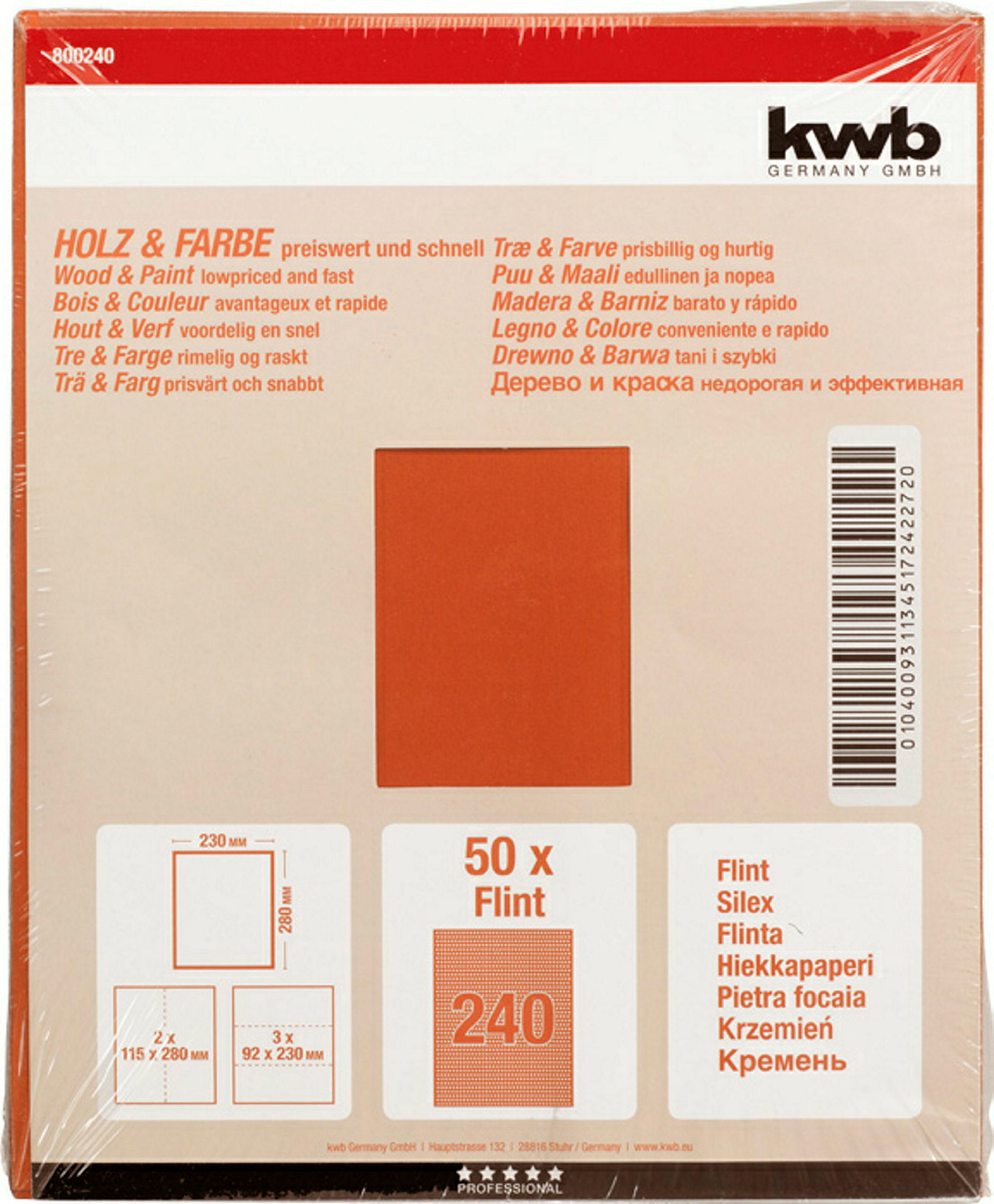 Schleifpapier HOLZ & FARBE, Flint, 230 x 280 mm, K 240