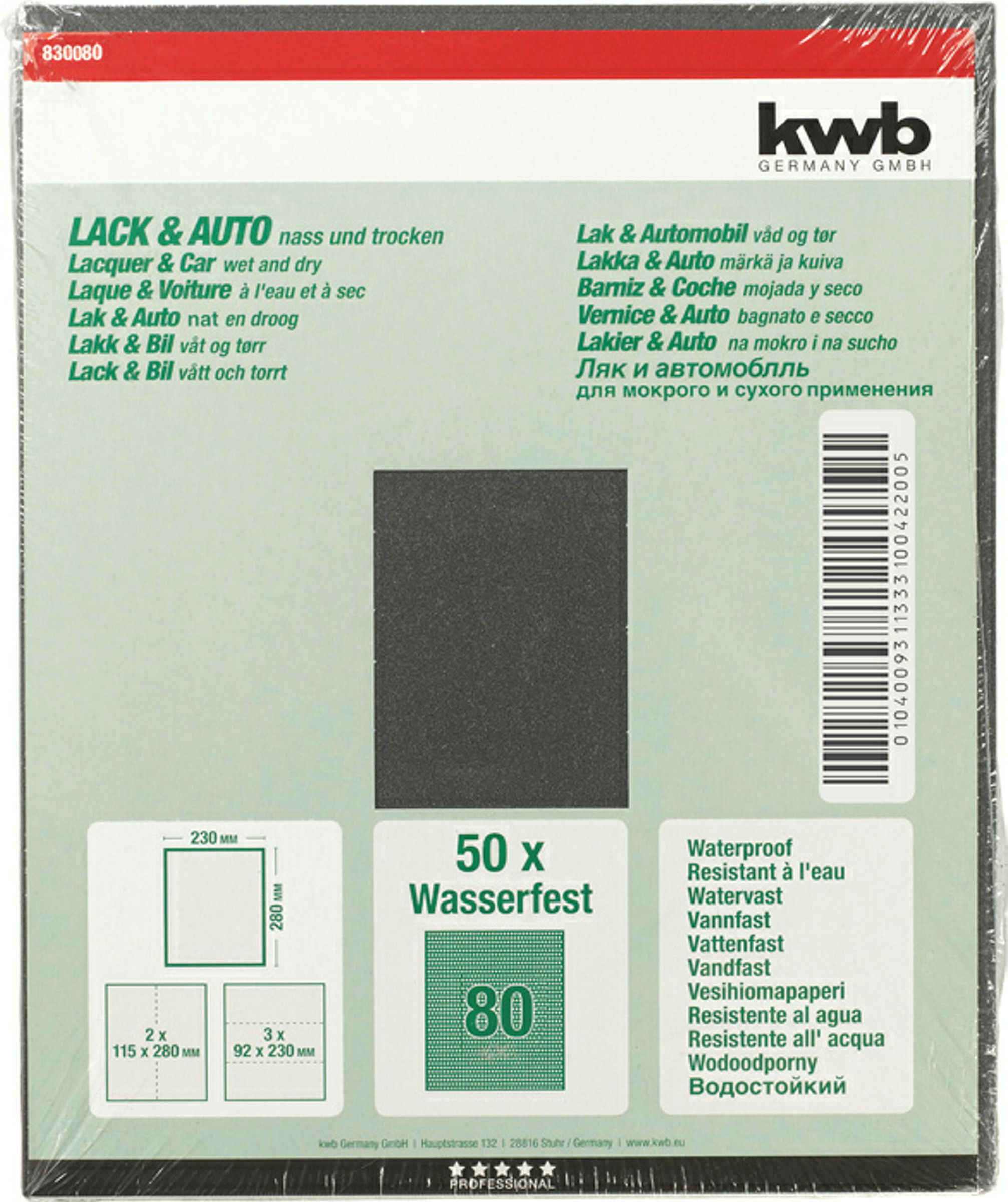 Schleifpapier LACK & AUTO, wasserfest, 230 x 280 mm, K 80