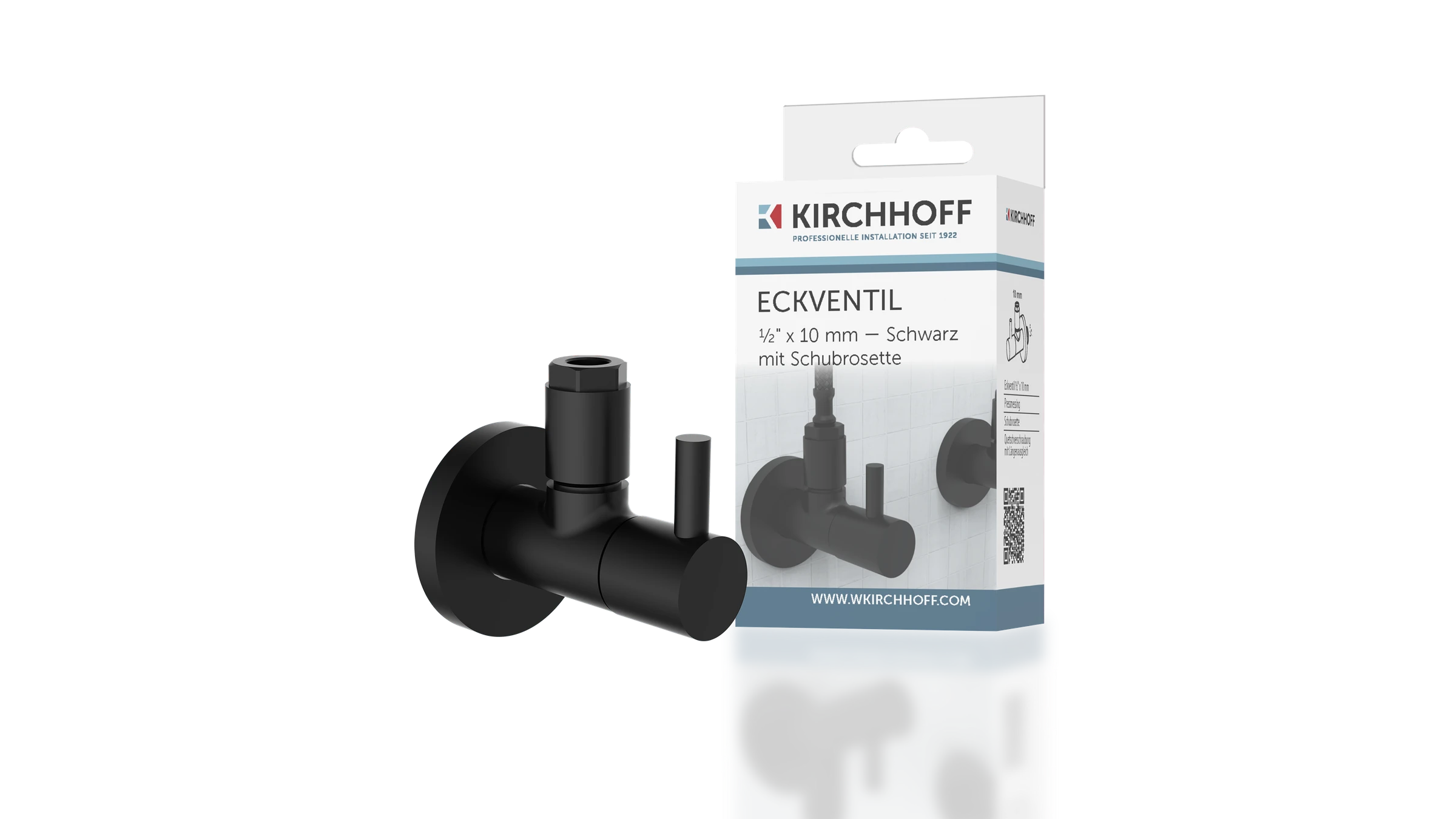 MS Eckventil, Schwarz matt, 1/2''AG x 10 mmQ, mit Rosette