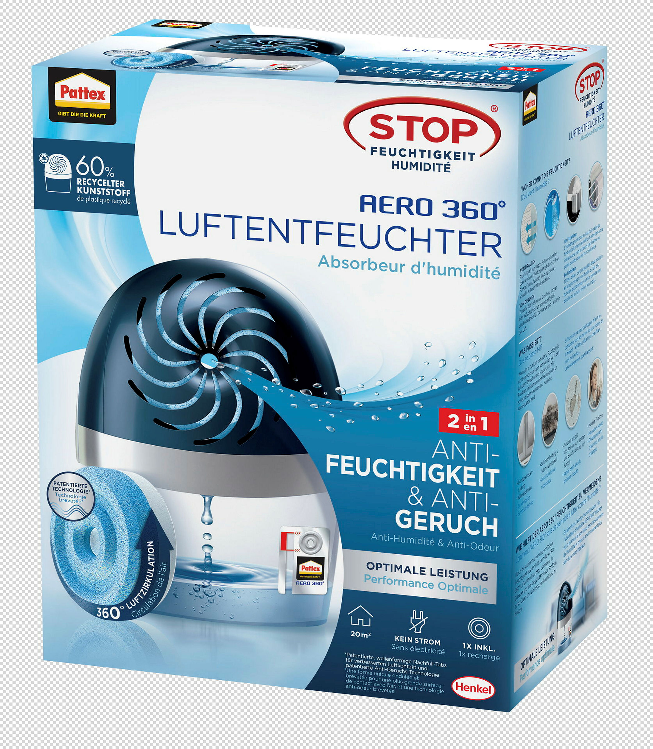 Pattex Aero360 Luft- Entfeuchter 450 g blau