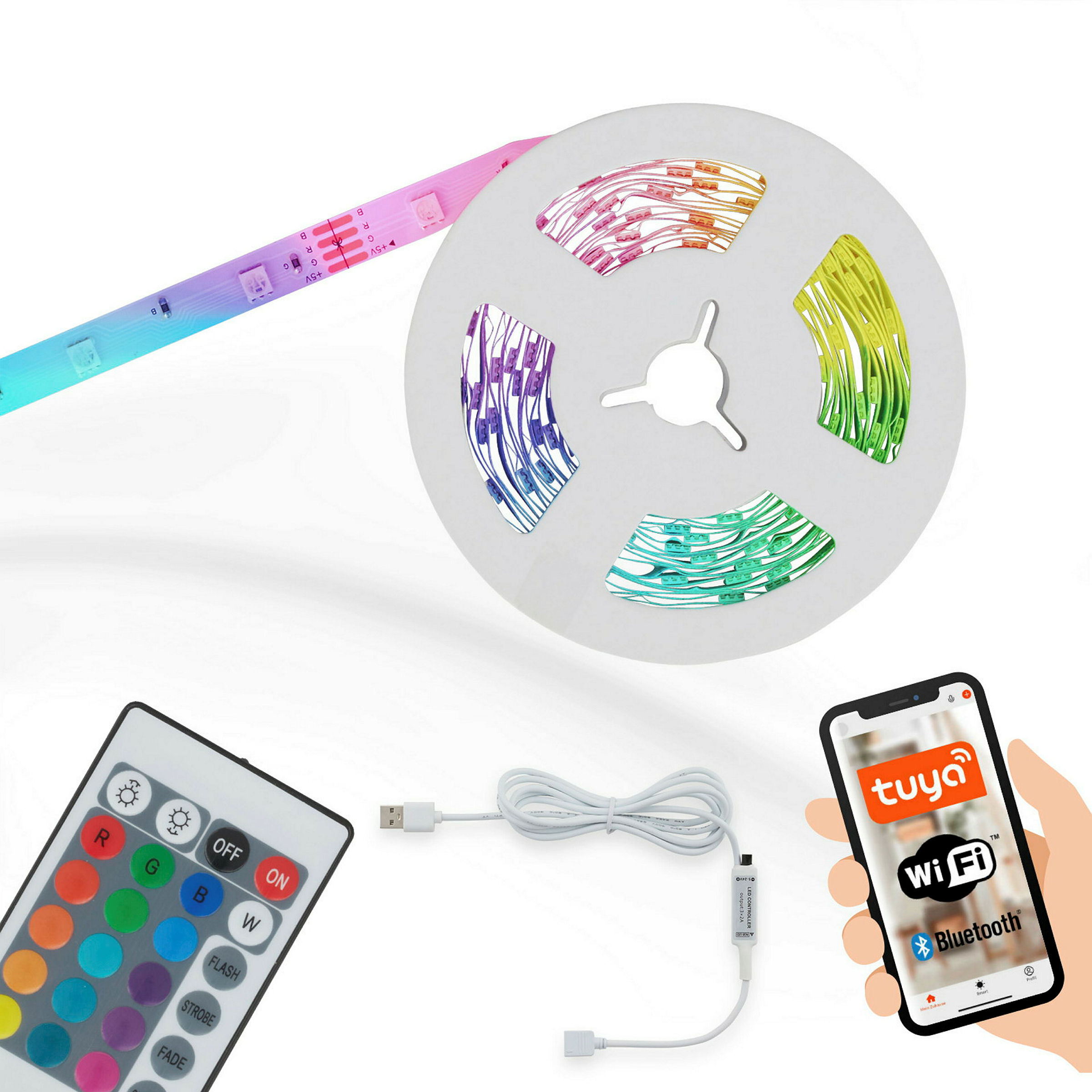 USB SMART WiFi + Bluetooth RGB-LED Flexband, 5m, USB