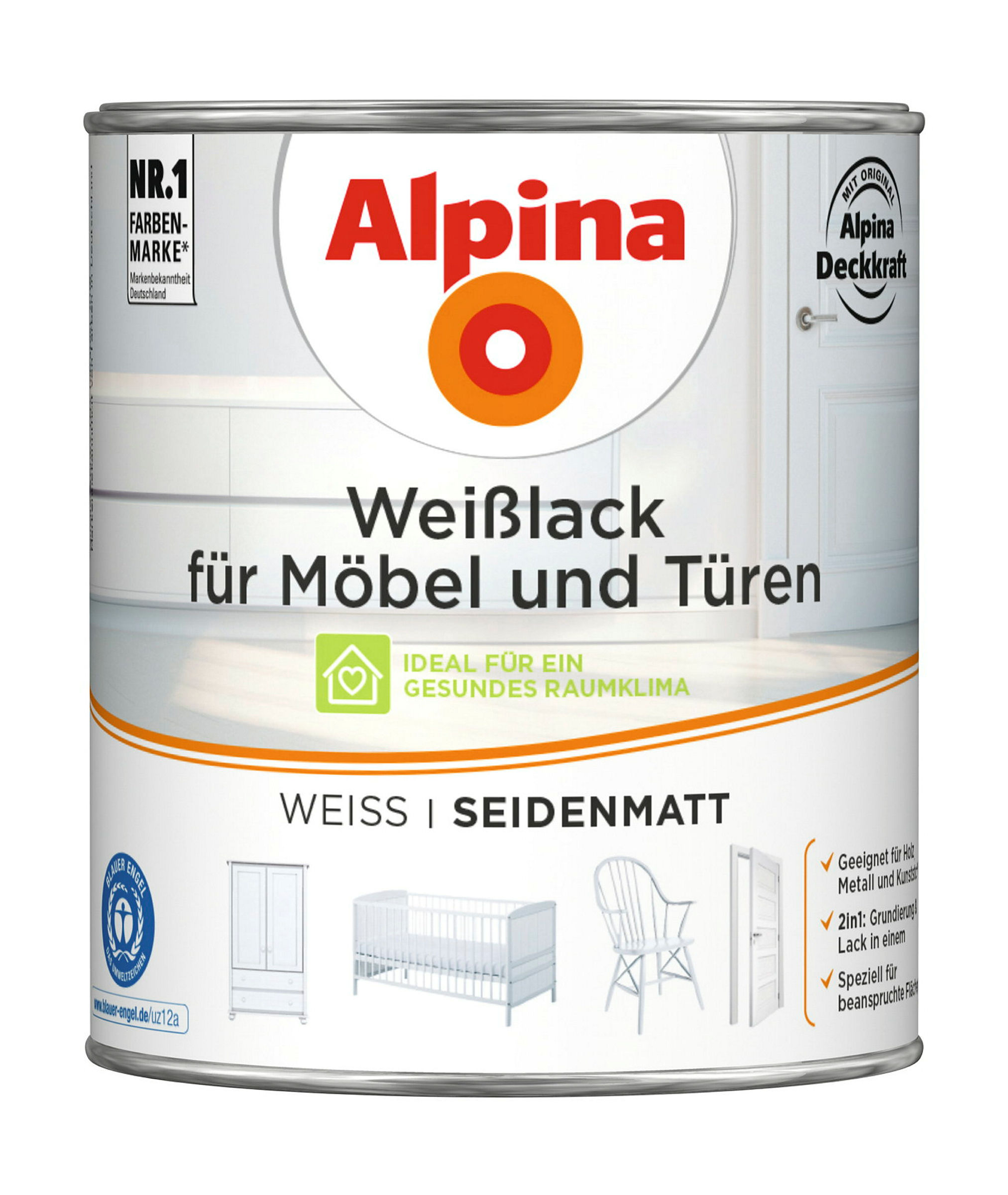 Alpina Weißlack für Möbel und Türen 750ml seidenmatt